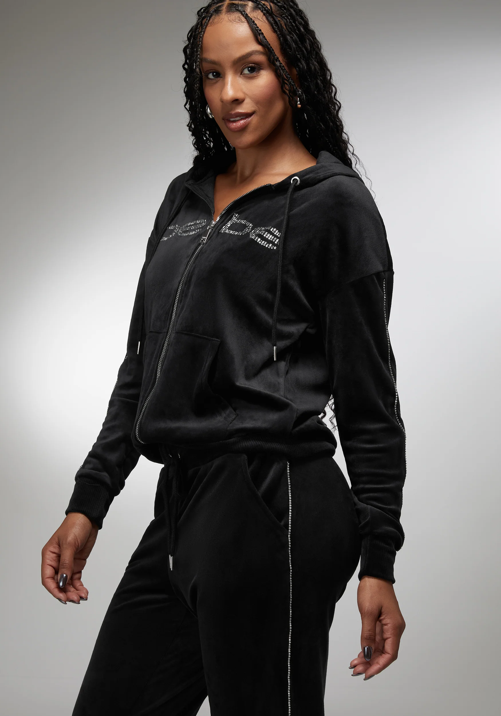 Rhinestone Detail Velour Jacket - Image 2