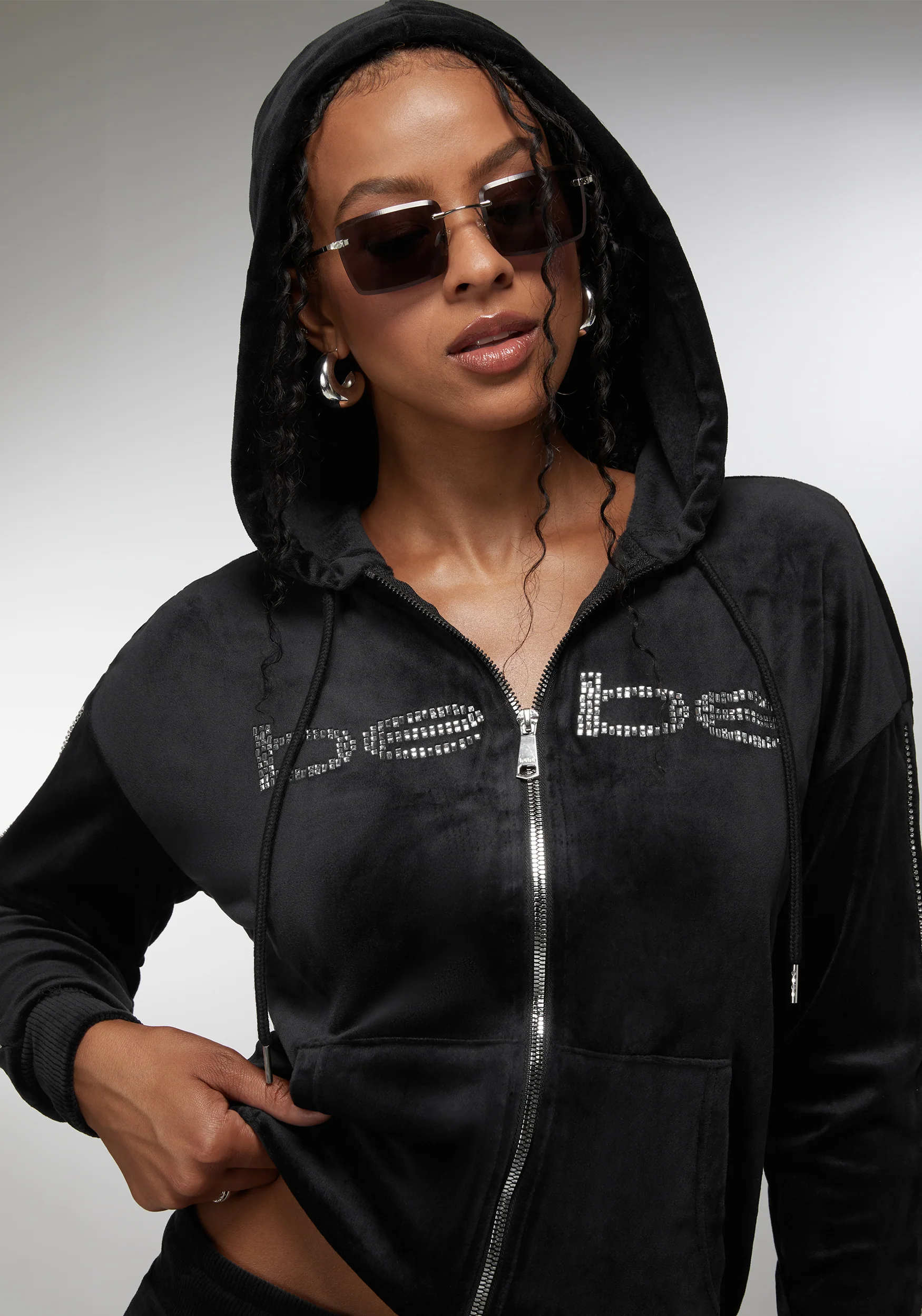 Rhinestone Detail Velour Jacket - Image 4