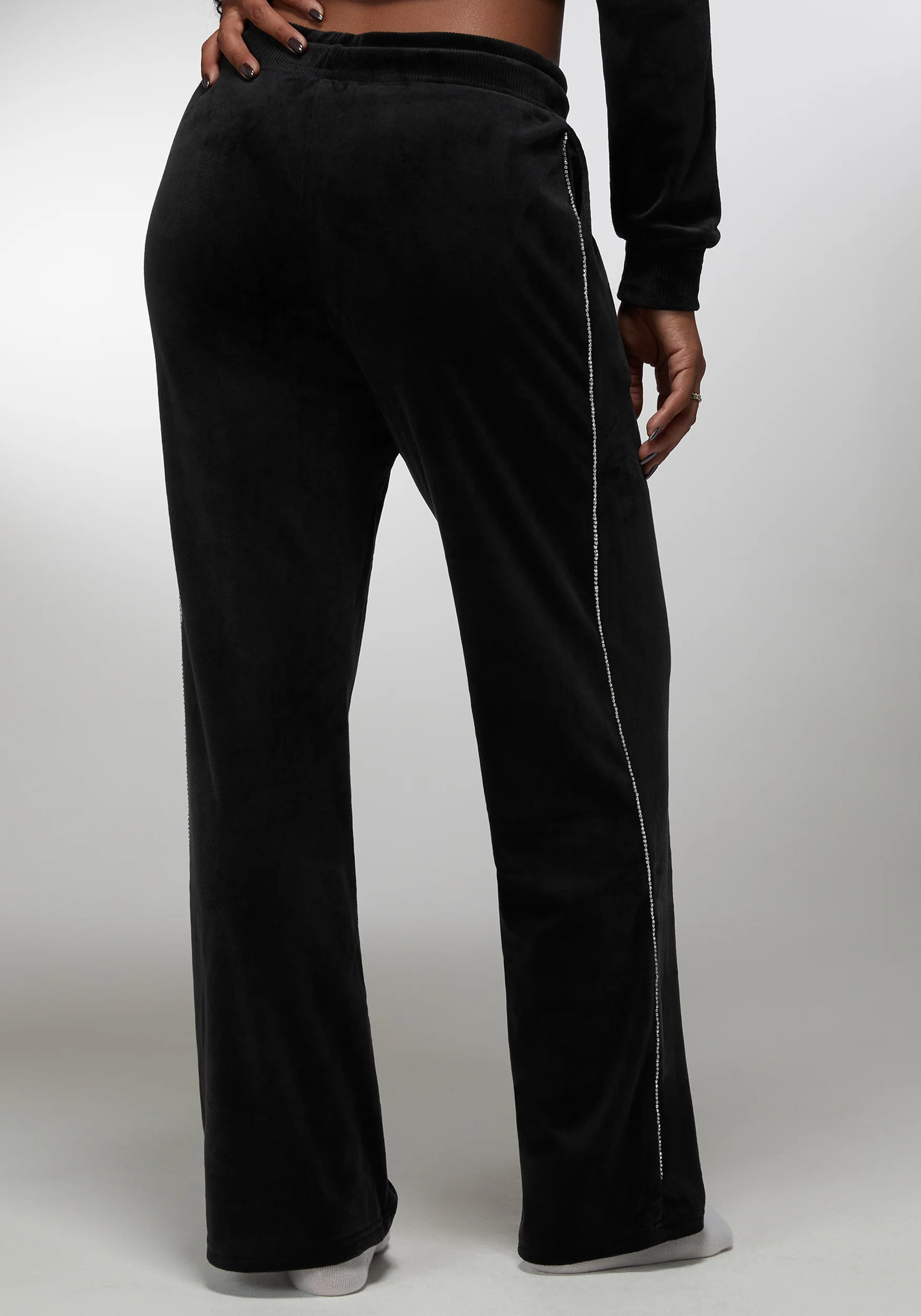 Rhinestone Detail Velour Pant - Image 4