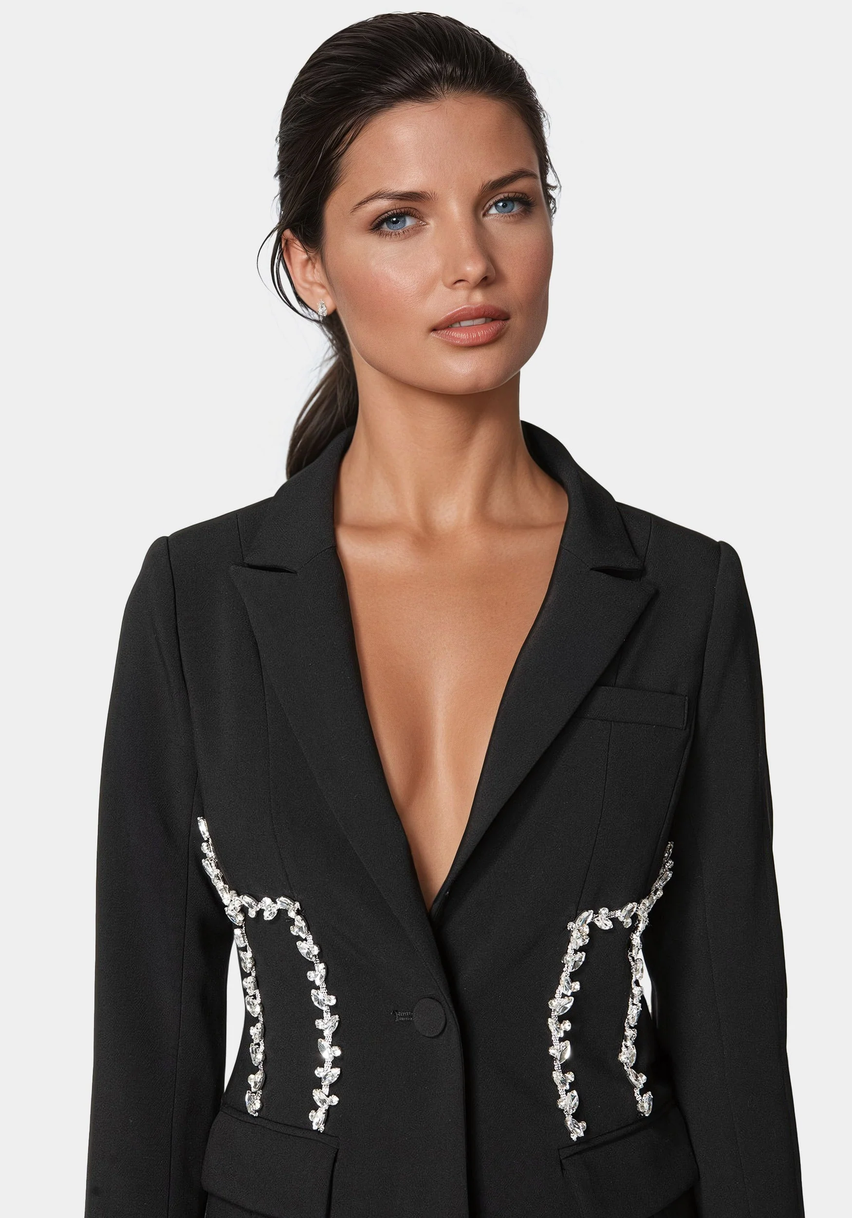 Rhinestone Detail Woven Twill Blazer - Image 4