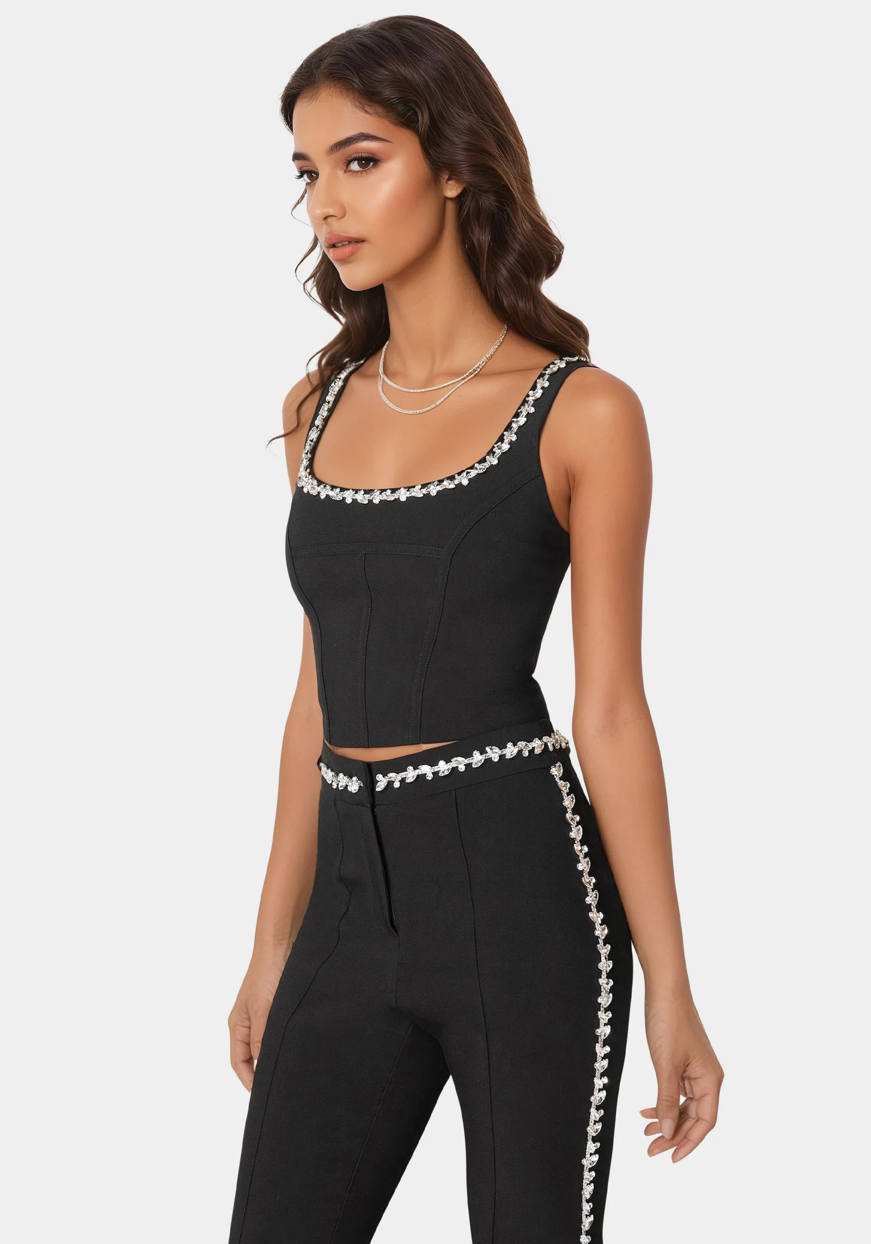 Rhinestone Detail Woven Twill Corset - Image 2
