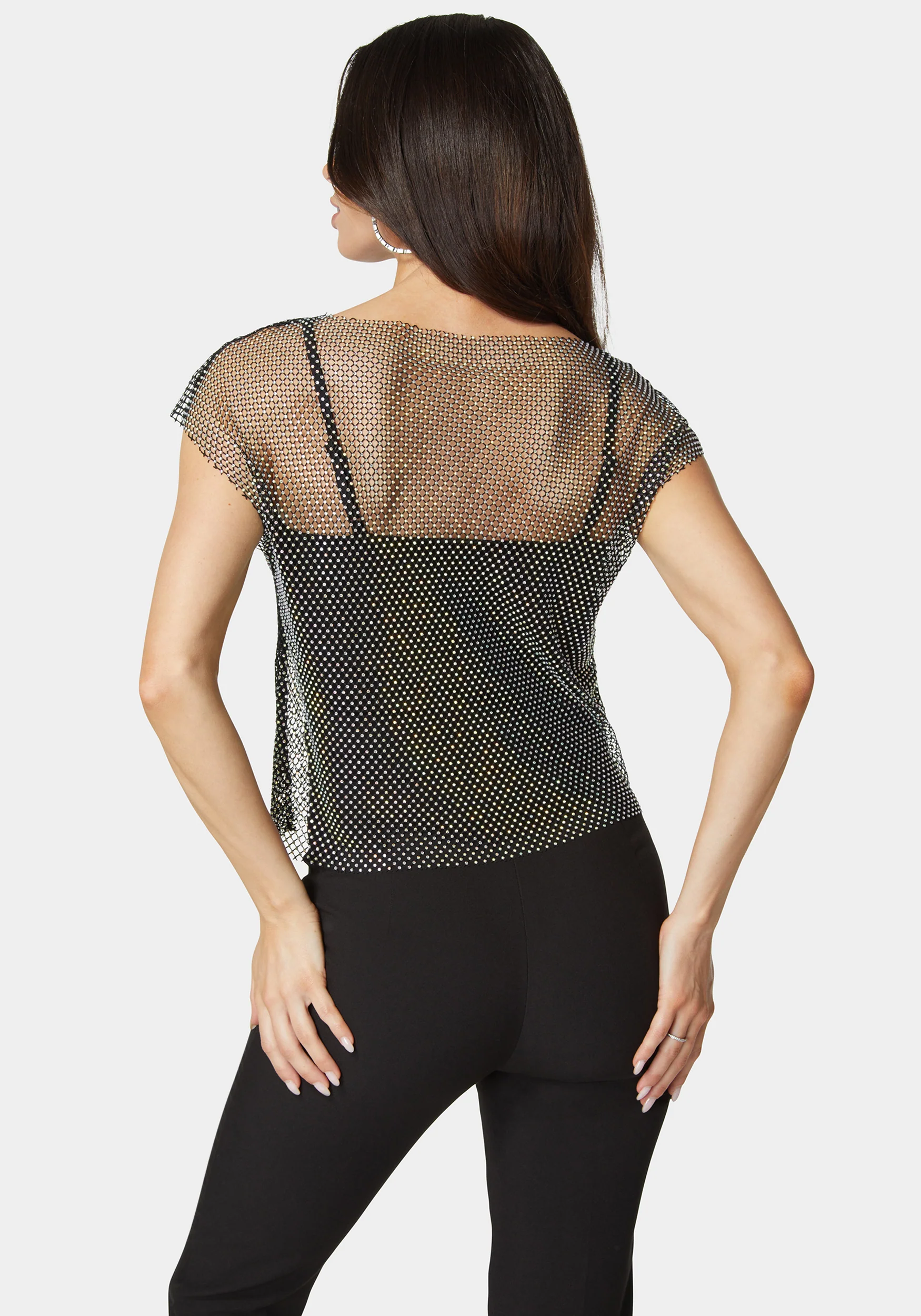 Rhinestone Fishnet Top With Knit Tank - Image 3