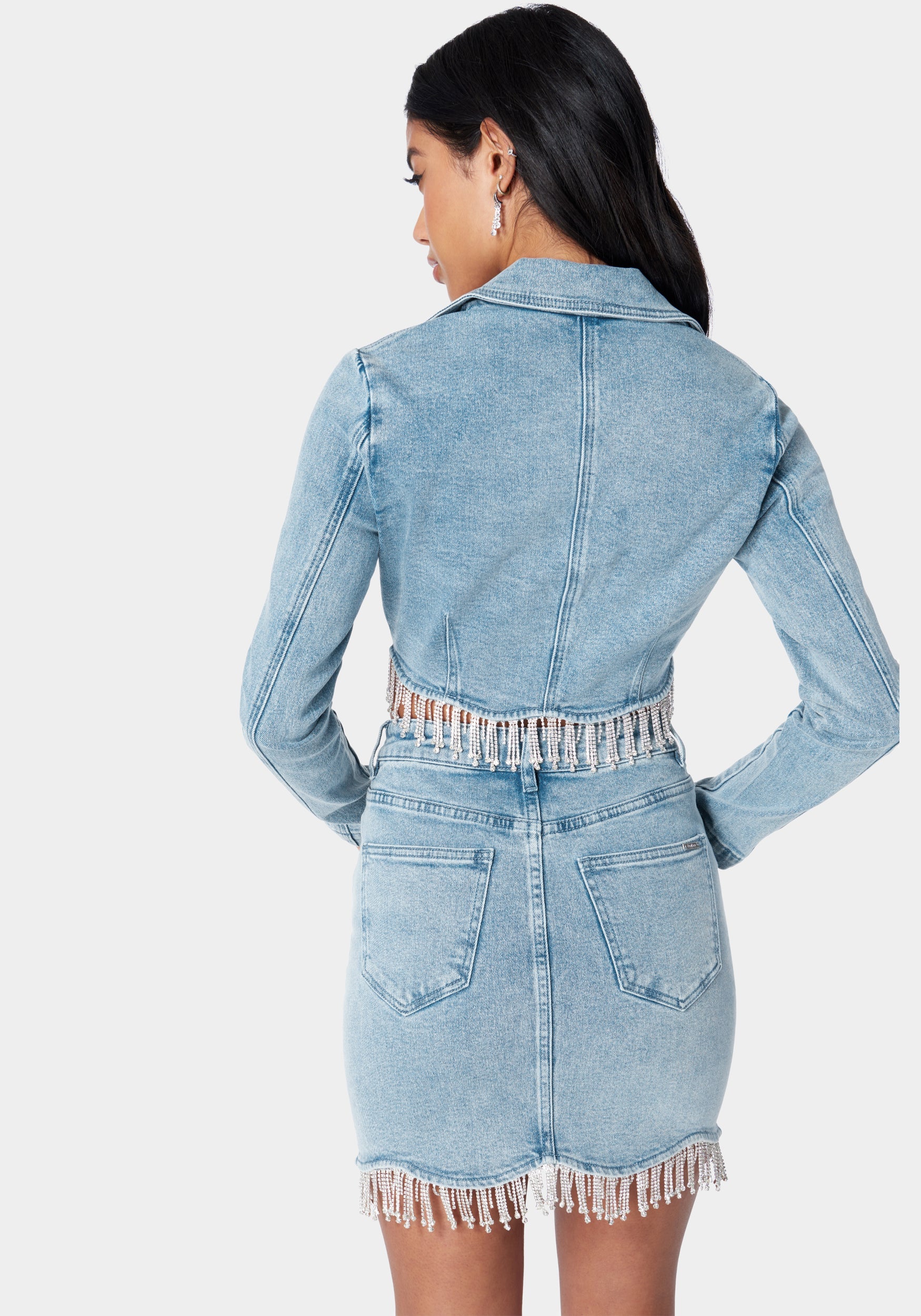 Rhinestone Hem Tailored Denim Jacket - Image 3