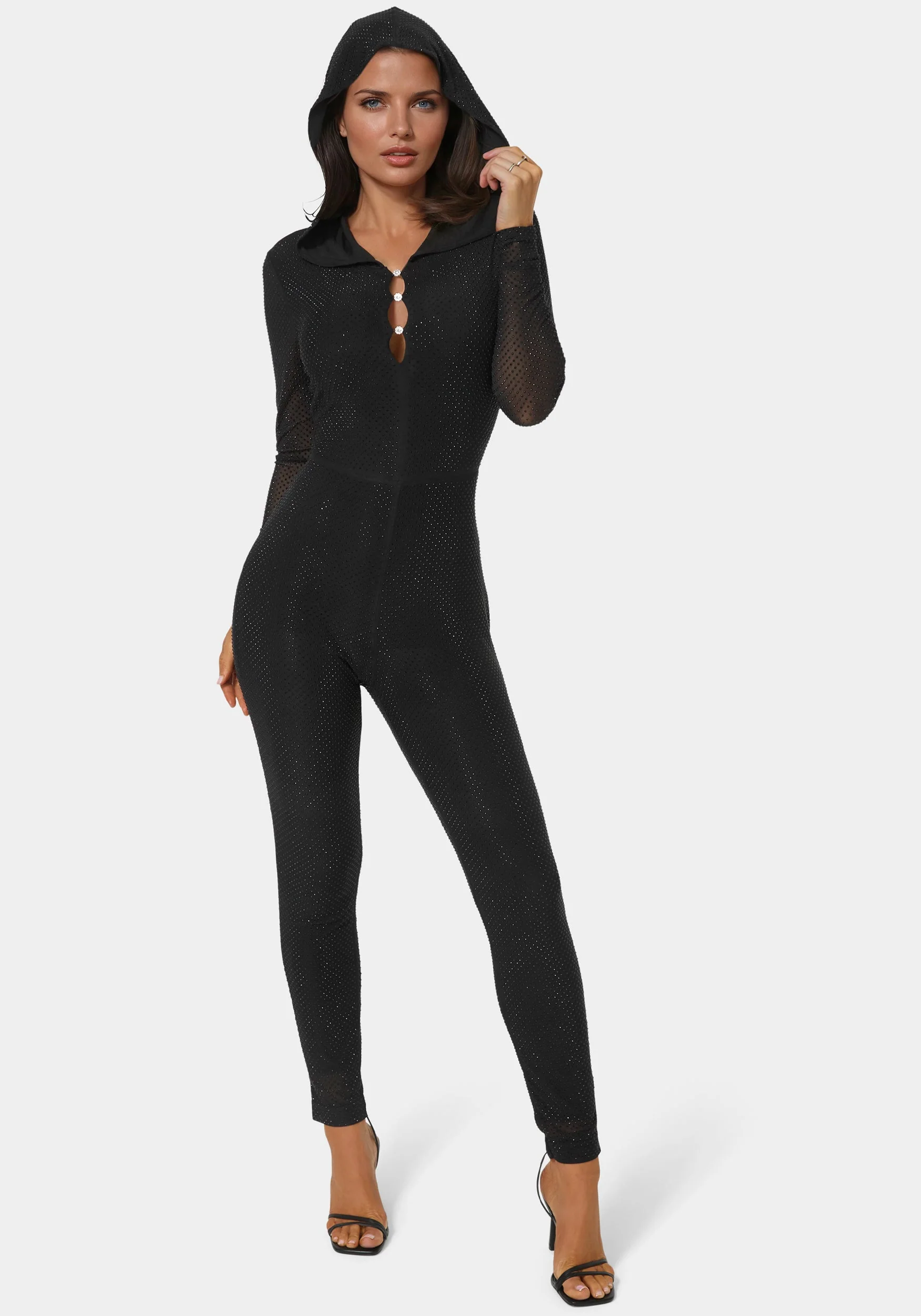 Rhinestone Hooded Catsuit