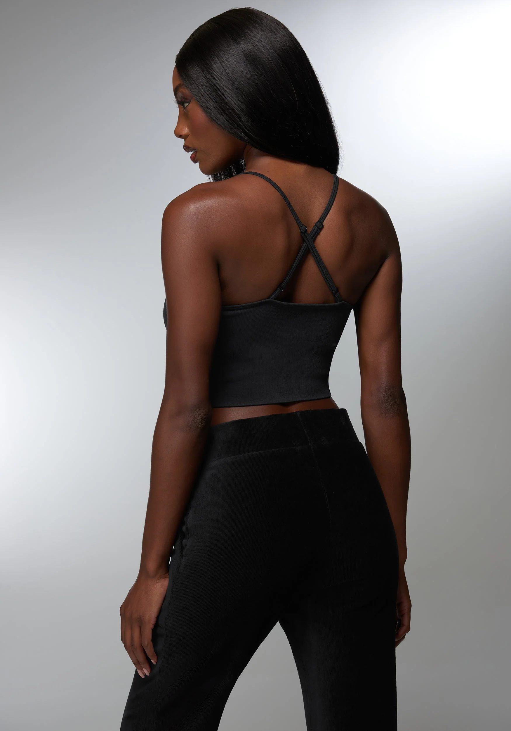 Rhinestone Logo V Neck Bra Tank - Image 3