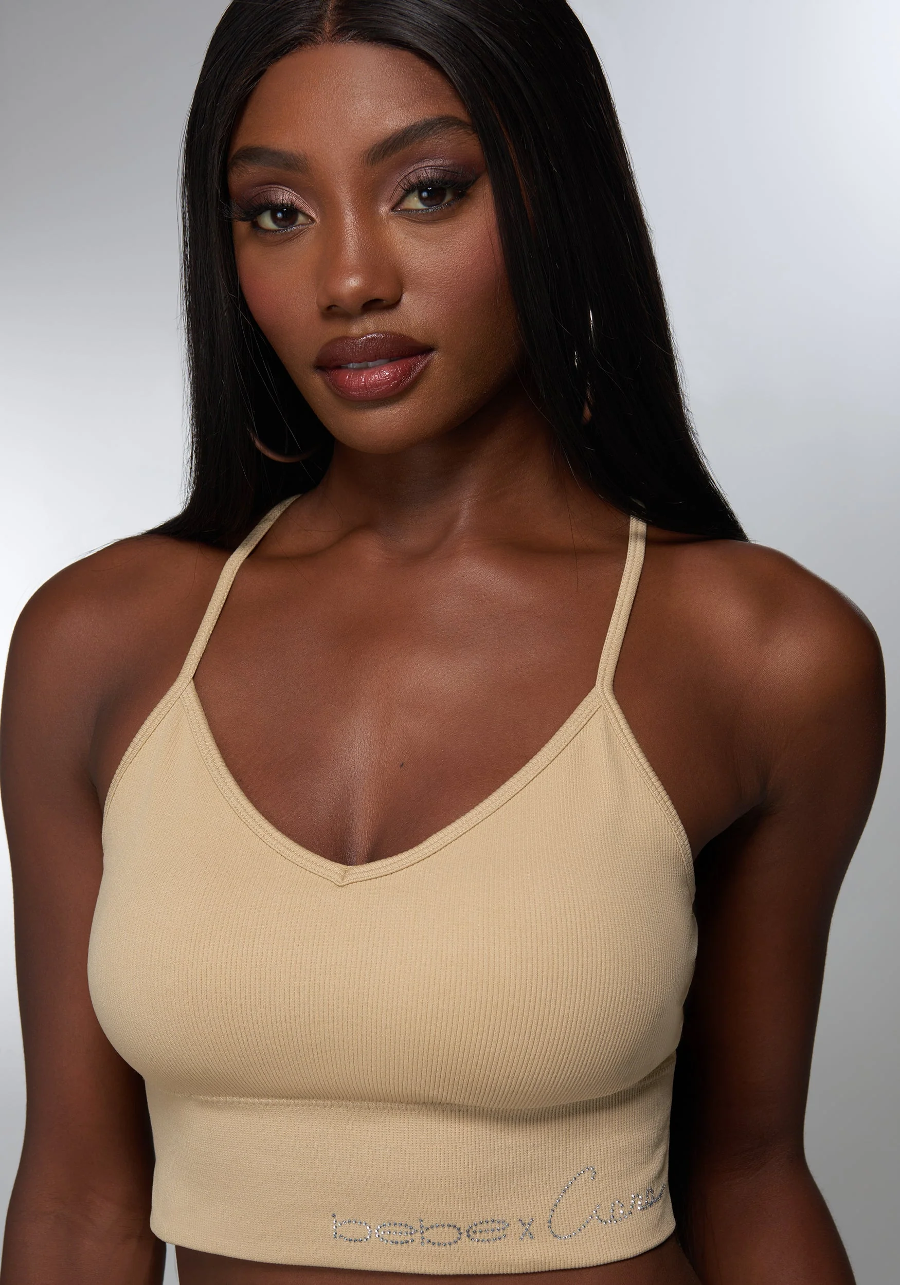 Rhinestone Logo V Neck Bra Tank - Image 5