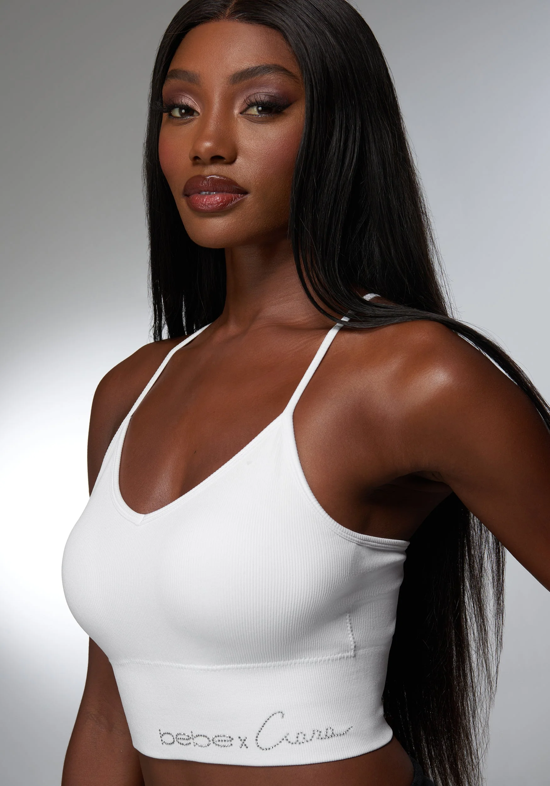 Rhinestone Logo V Neck Bra Tank - Image 5