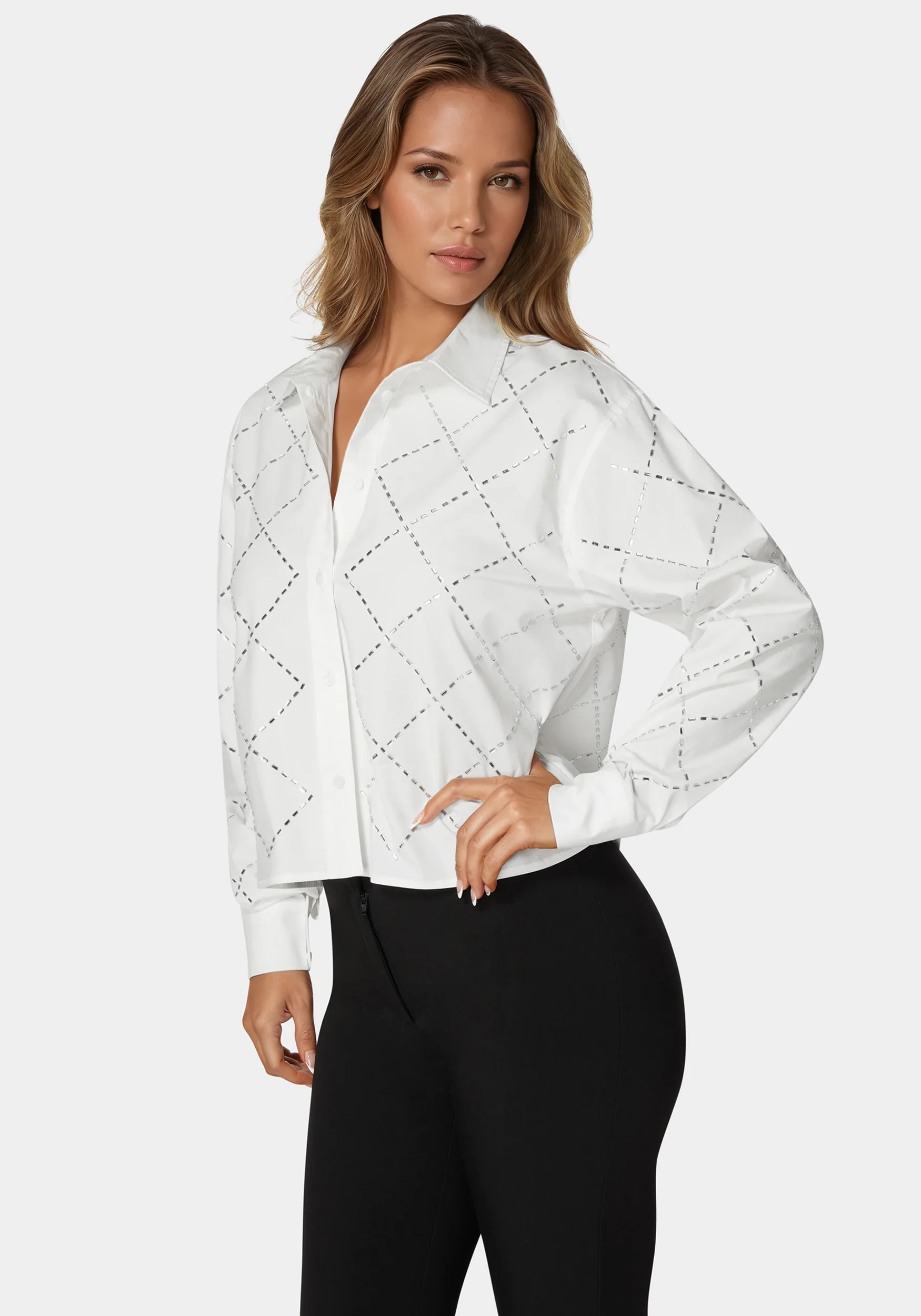 Rhinestone Long Sleeve Blouse - Image 2