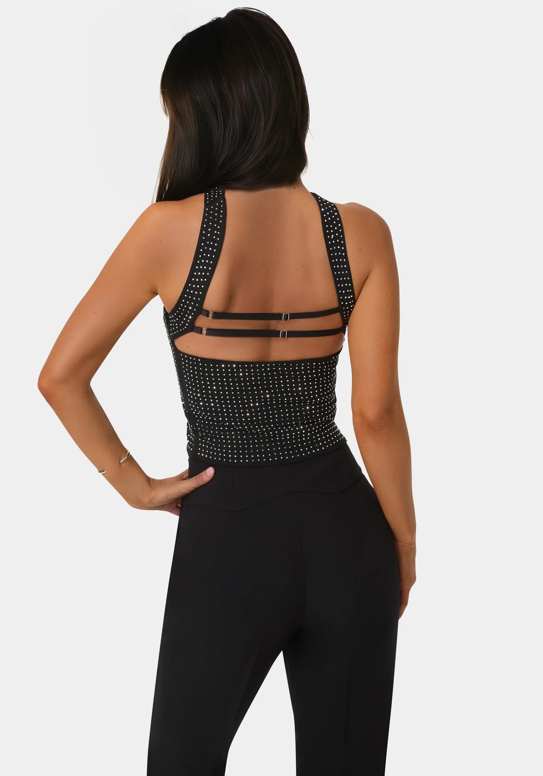 Rhinestone Mesh Halter Top - Image 2
