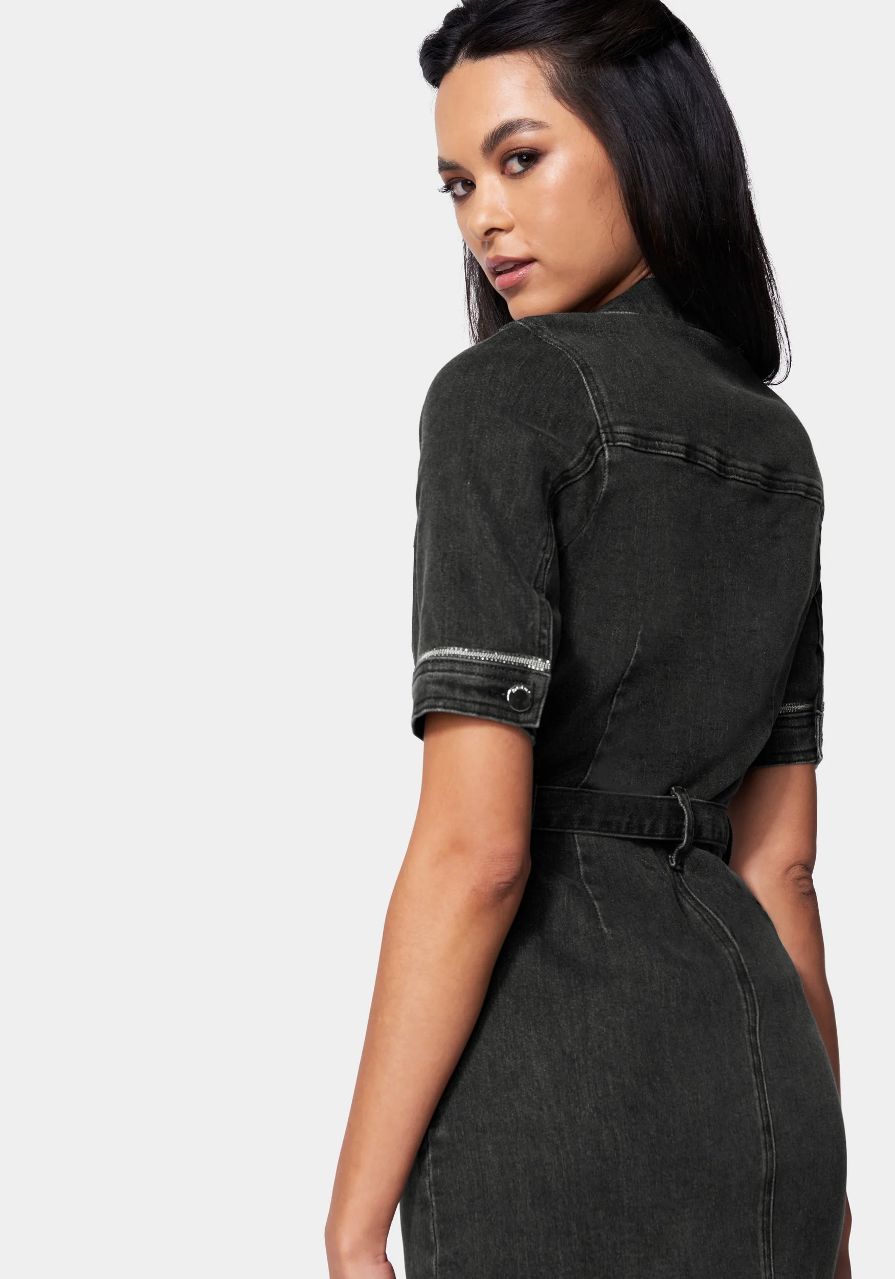 Rhinestone Trim Denim Dress - Image 3