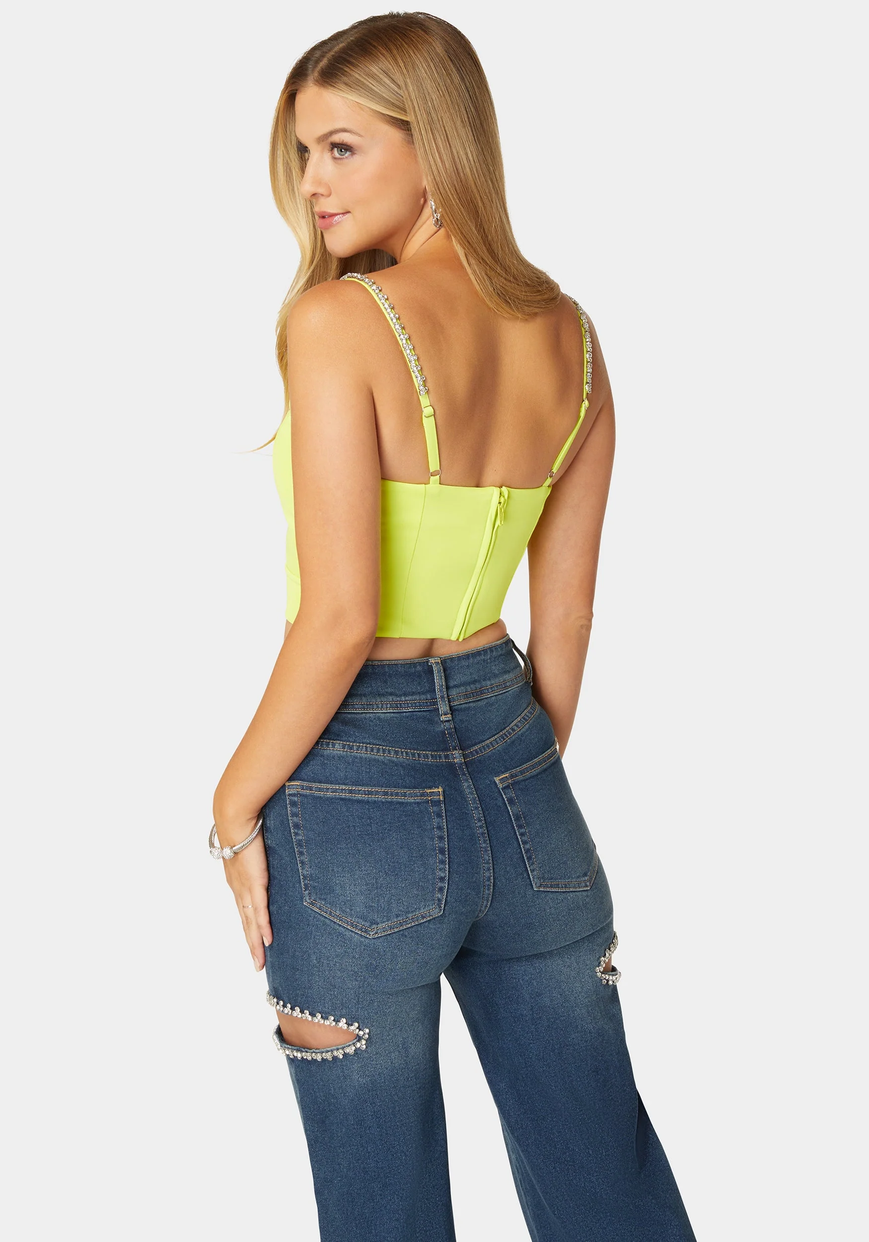 Rhinestone Trim Sleeveless Knit Top - Image 3