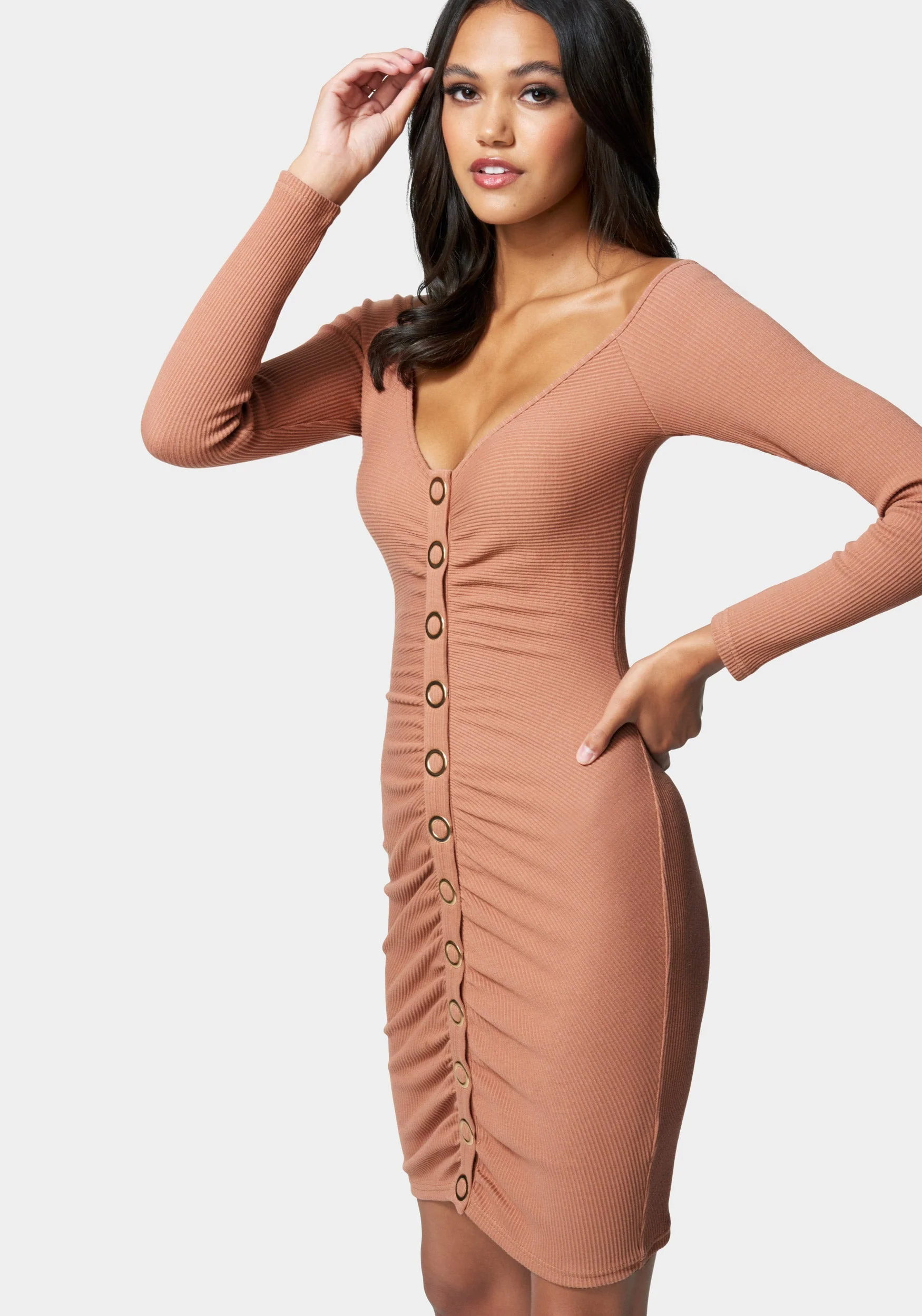 Rib Knit Snap Jersey Dress - Image 2