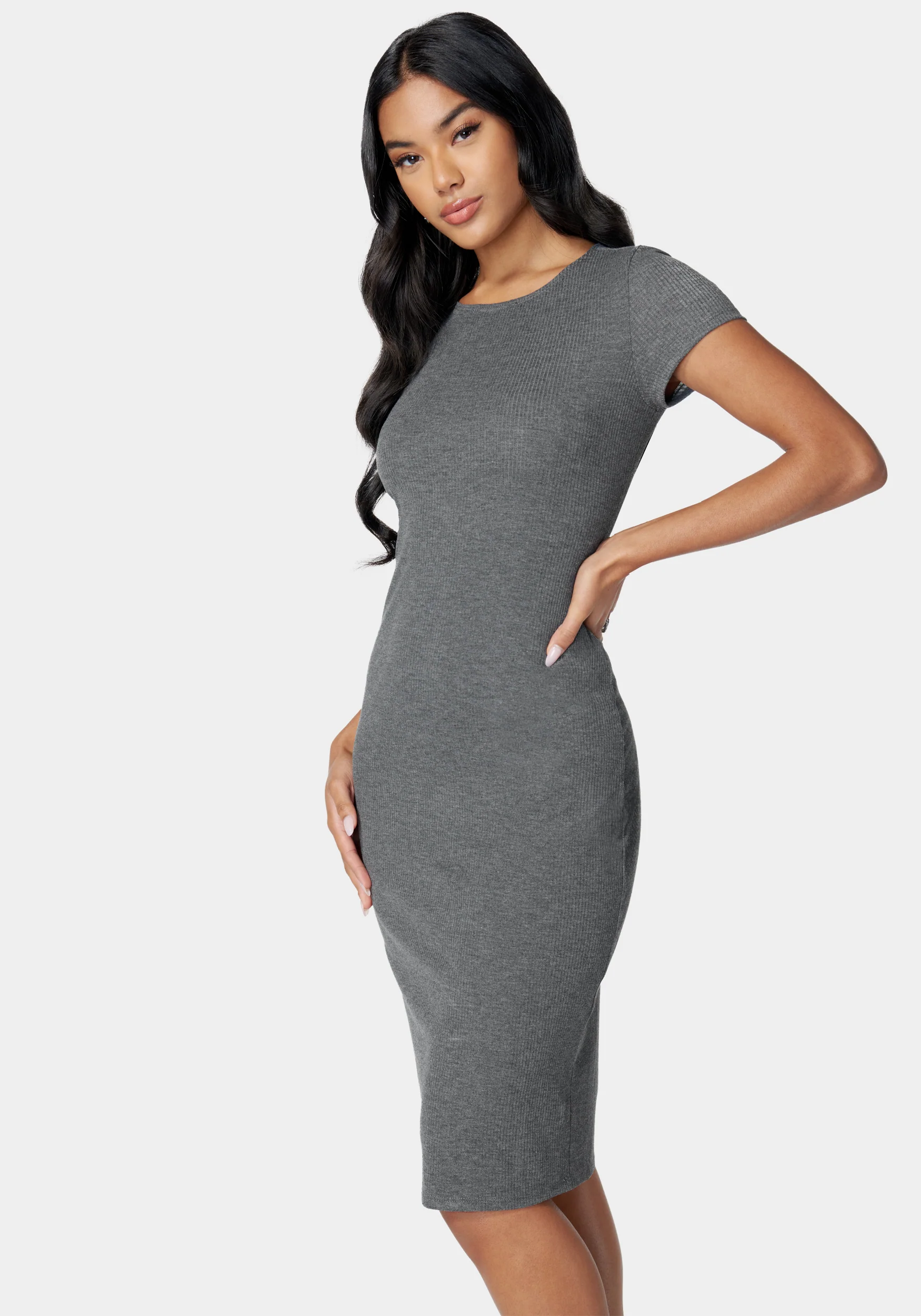 Short Sleeve Midi Rib T-Shirt Dress - Image 2