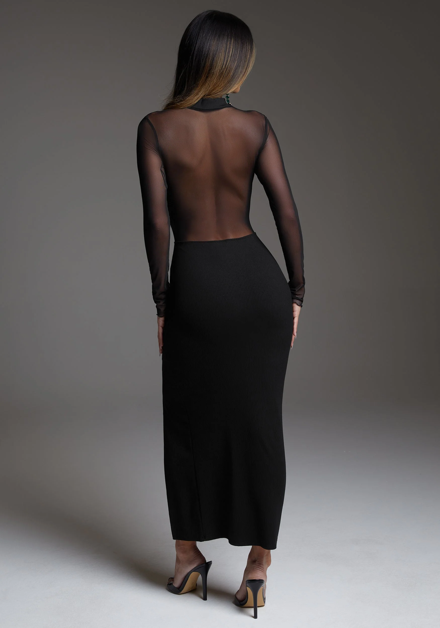Rib Mock Neck Maxi Dress With Powermesh - Image 4