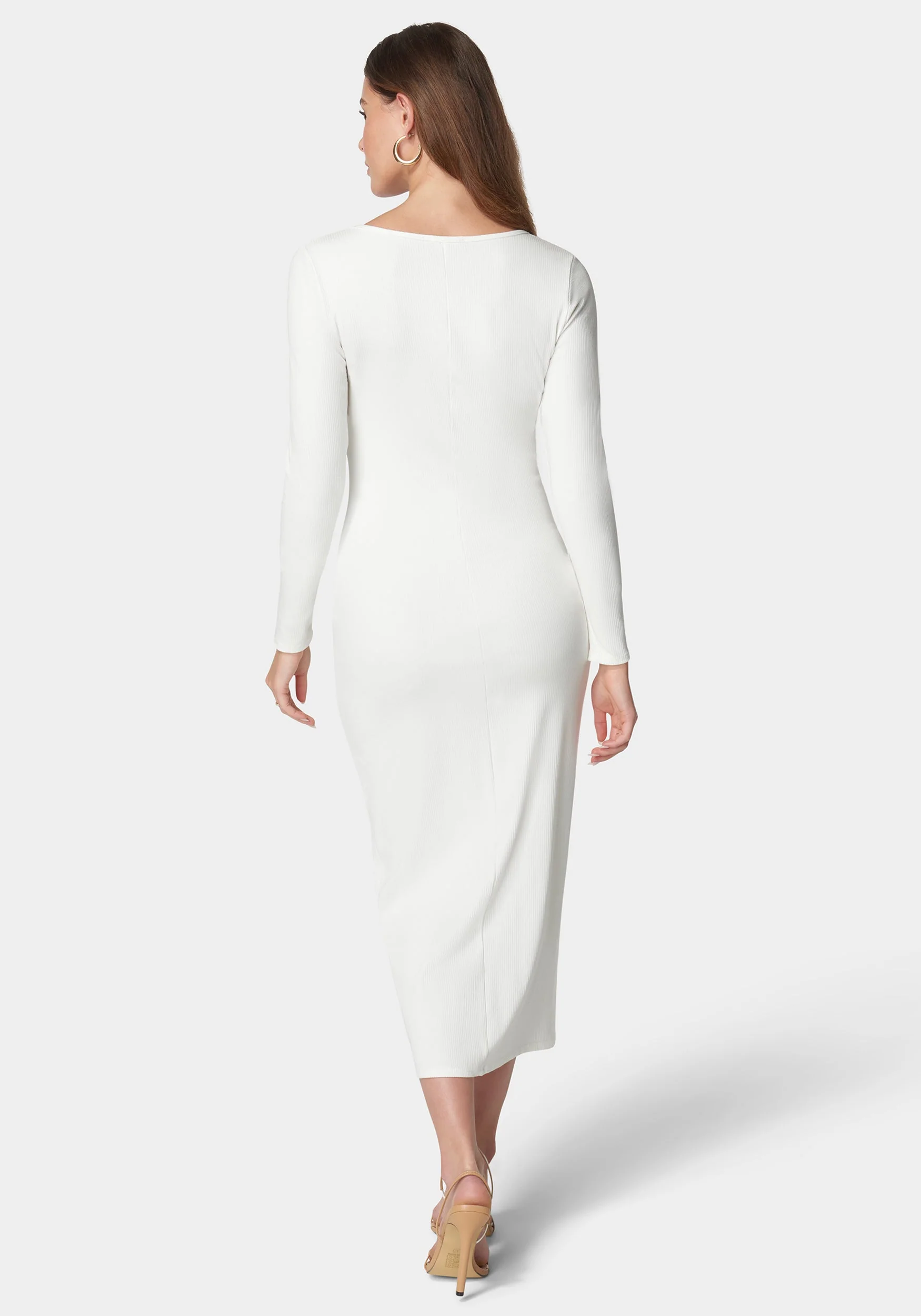 Rib Square Neck Long Sleeve Dress - Image 3