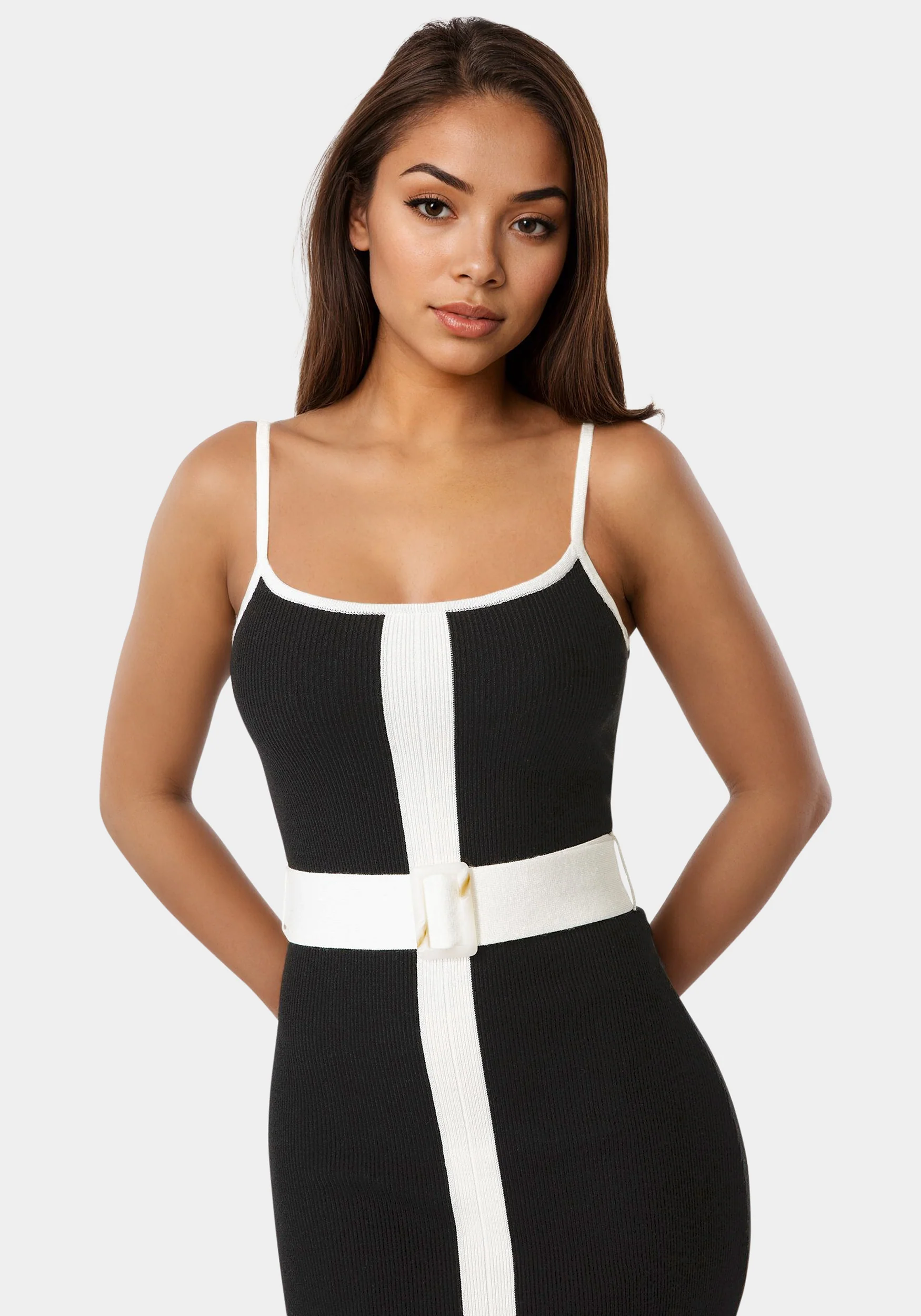 Rib V-Neck Bodycon Maxi Dress with Belt - Image 4