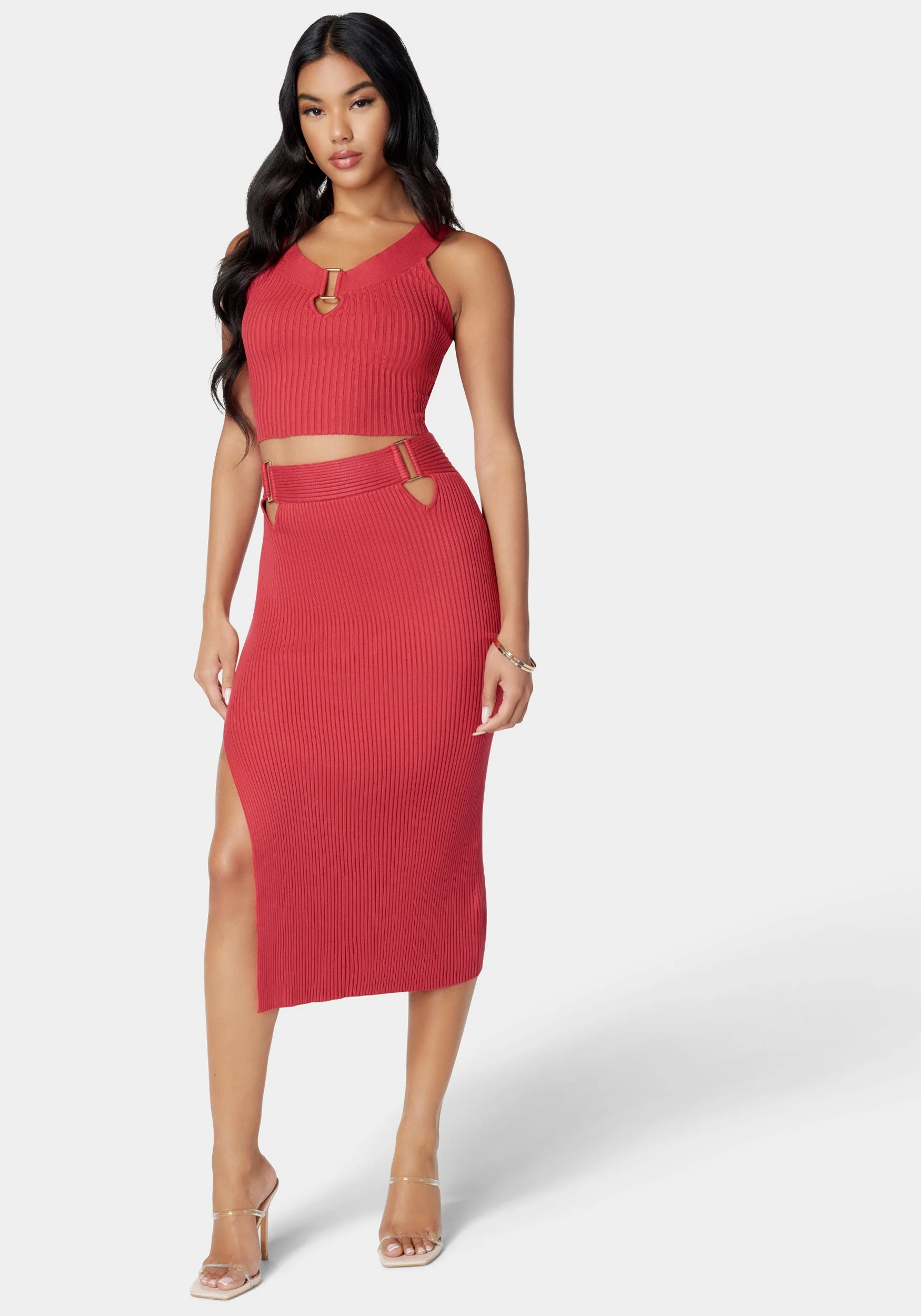 Ring Detail Side Slit Sweater Skirt - Image 2