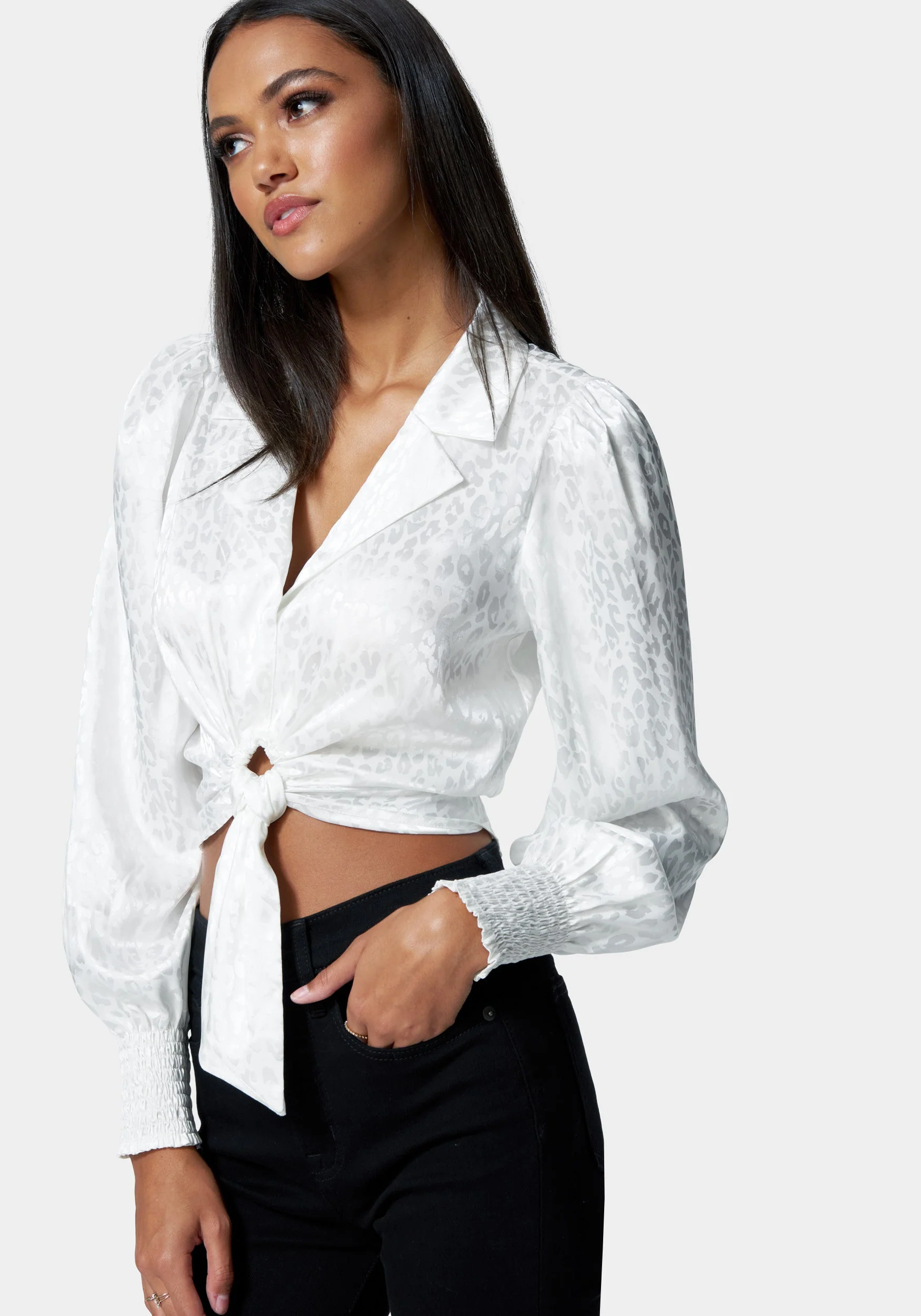 Ring Tie Front Jacquard Top - Image 2
