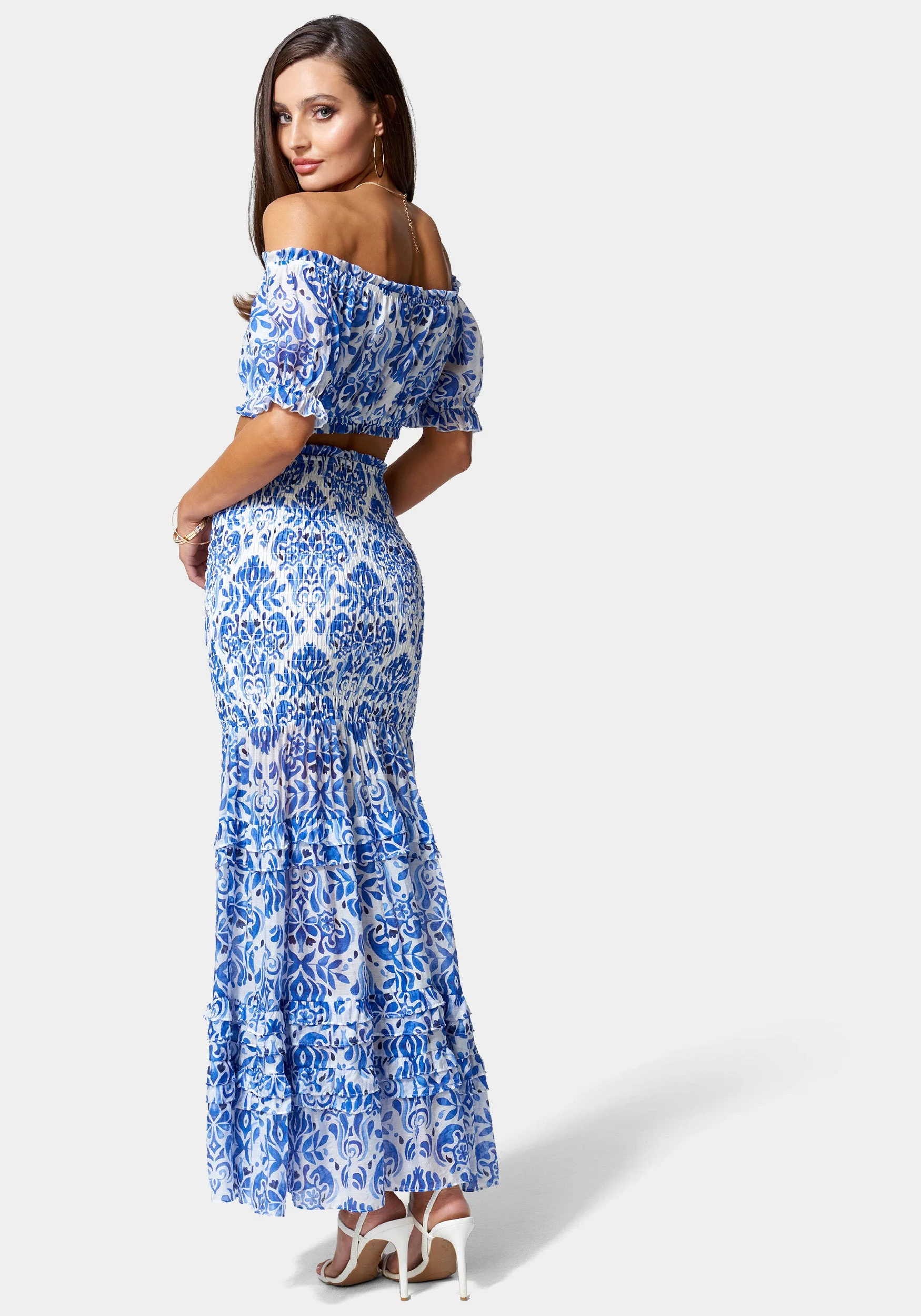 Ruched Bubble Top And Smocked Maxi Skirt Woven Set - Image 3