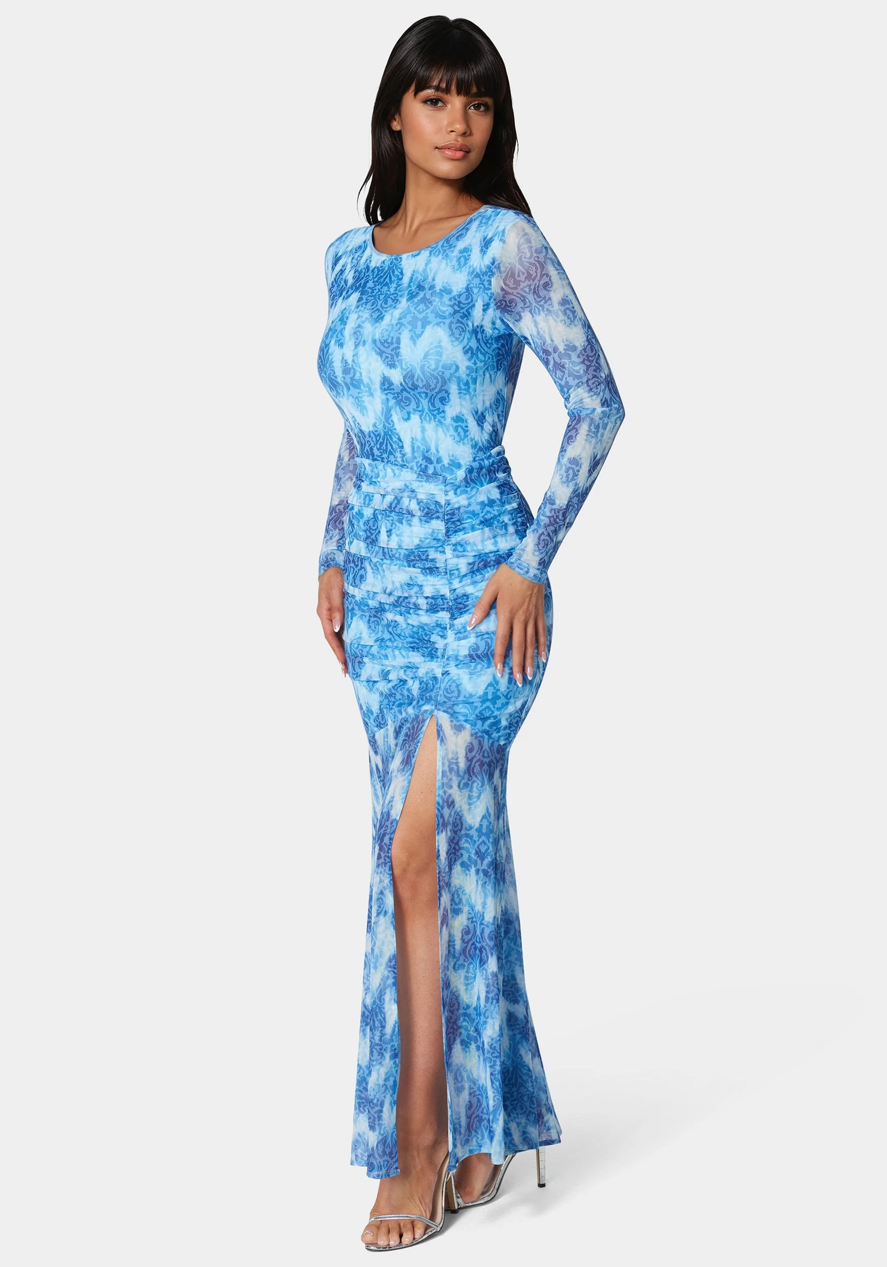 Ruched Longsleeve Printed Maxi Dress - Image 2