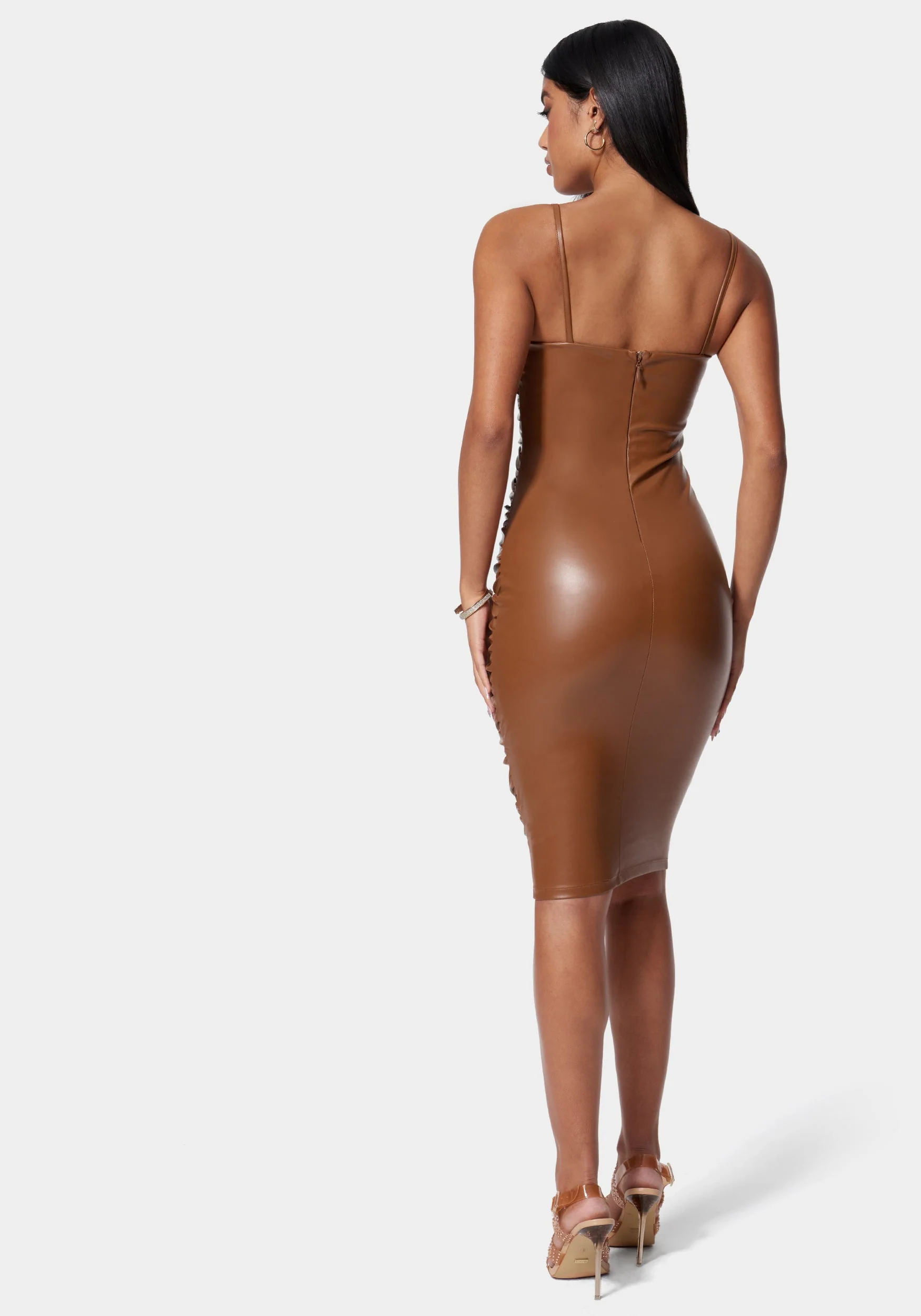Ruched Midi Vegan Leather Dress - Image 3