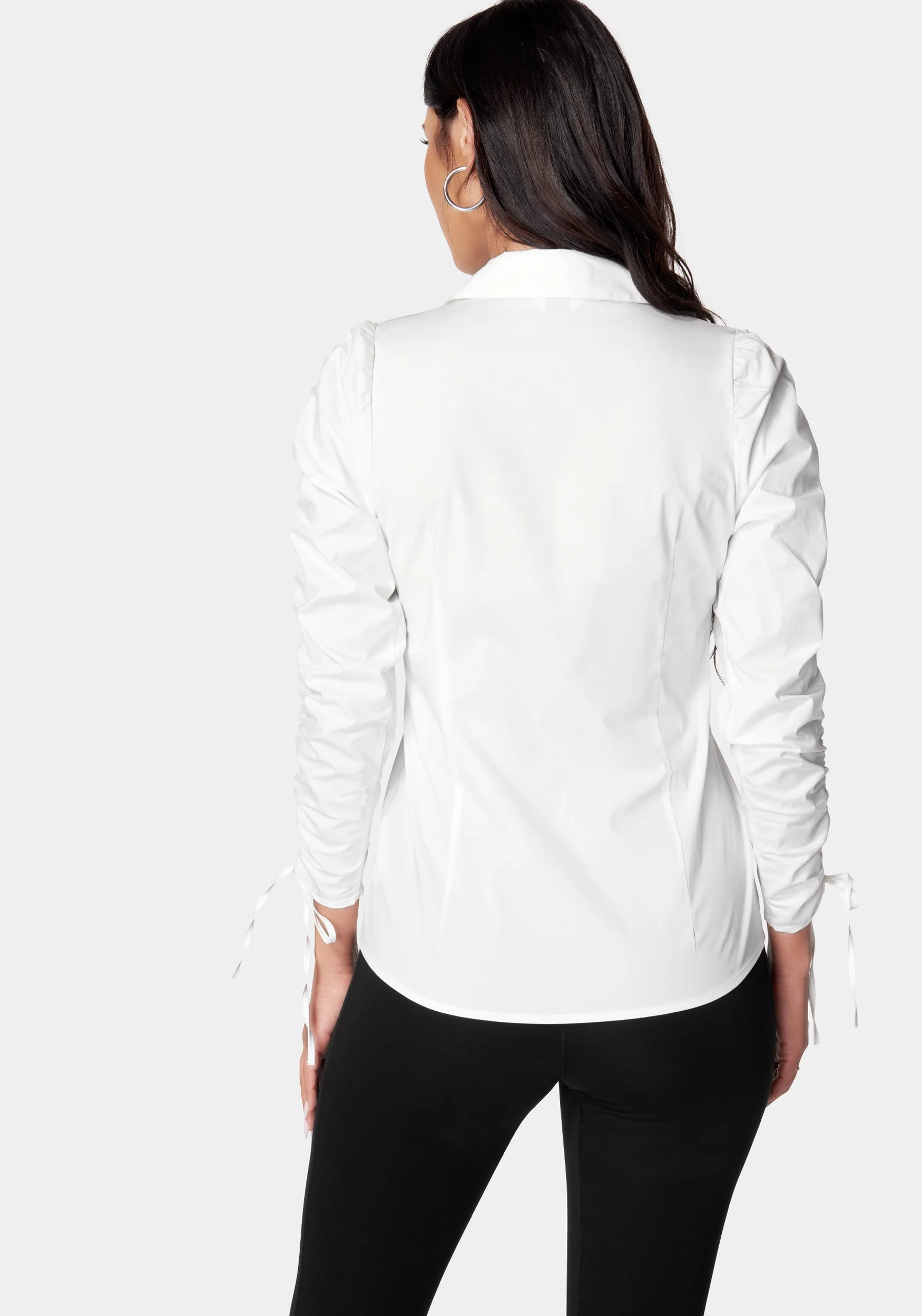 Ruched Sleeve Poplin Shirt - Image 3