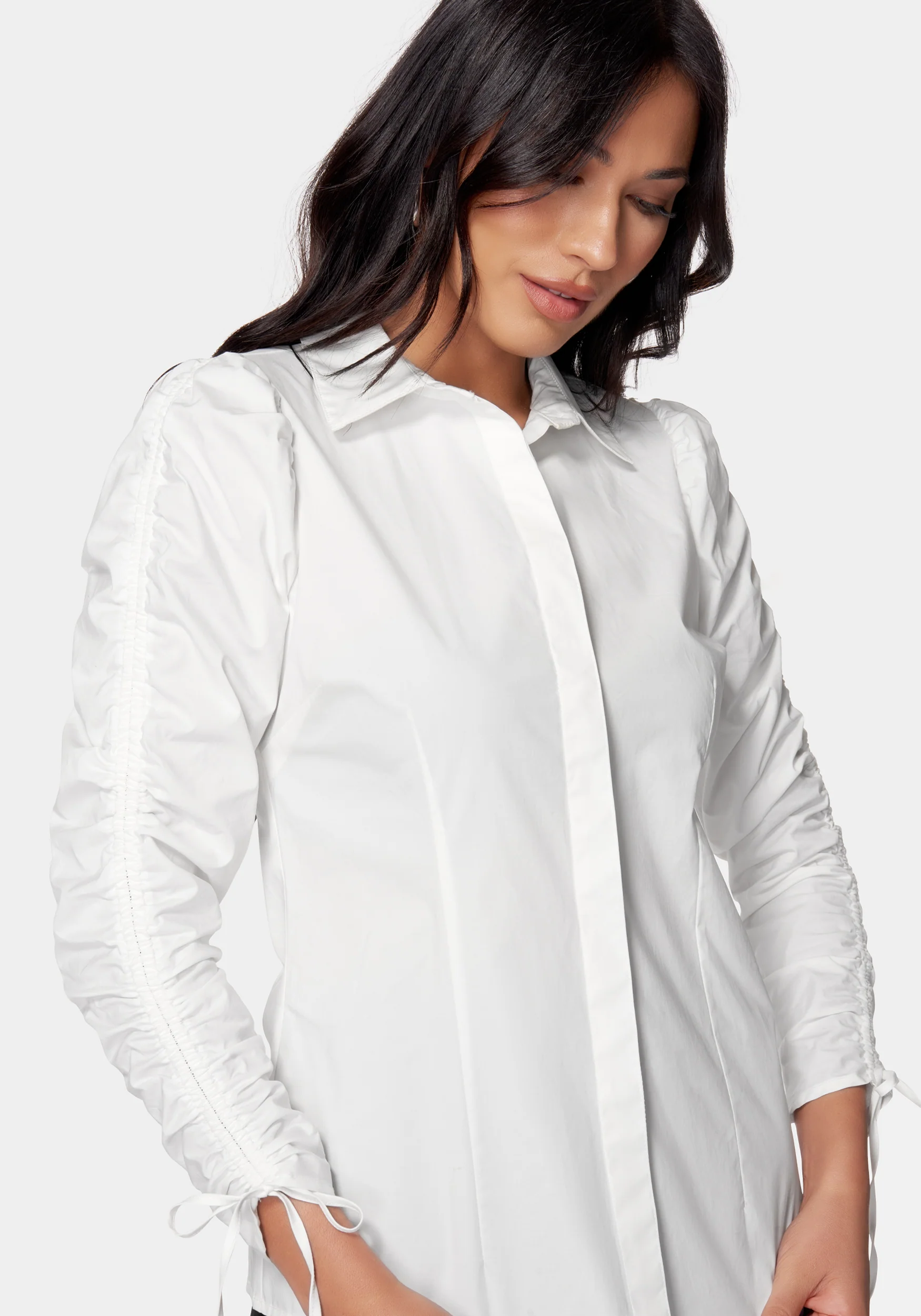 Ruched Sleeve Poplin Shirt - Image 4