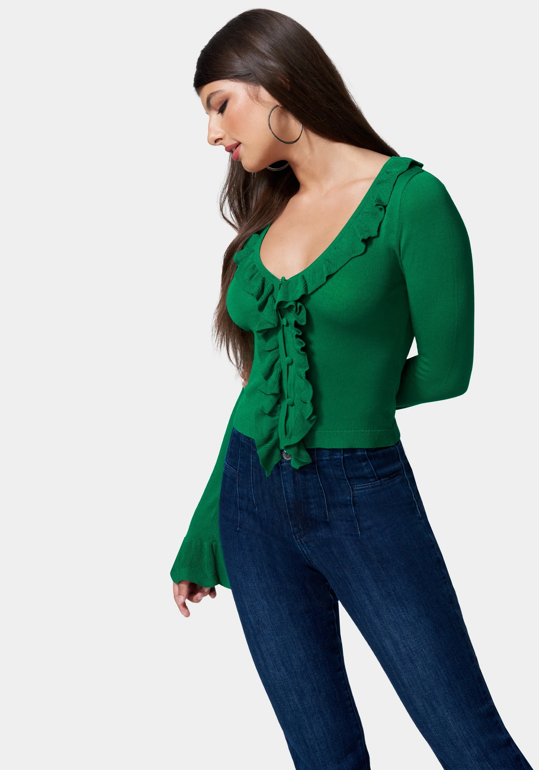 Ruffle Cropped Sweater Cardigan - Image 2