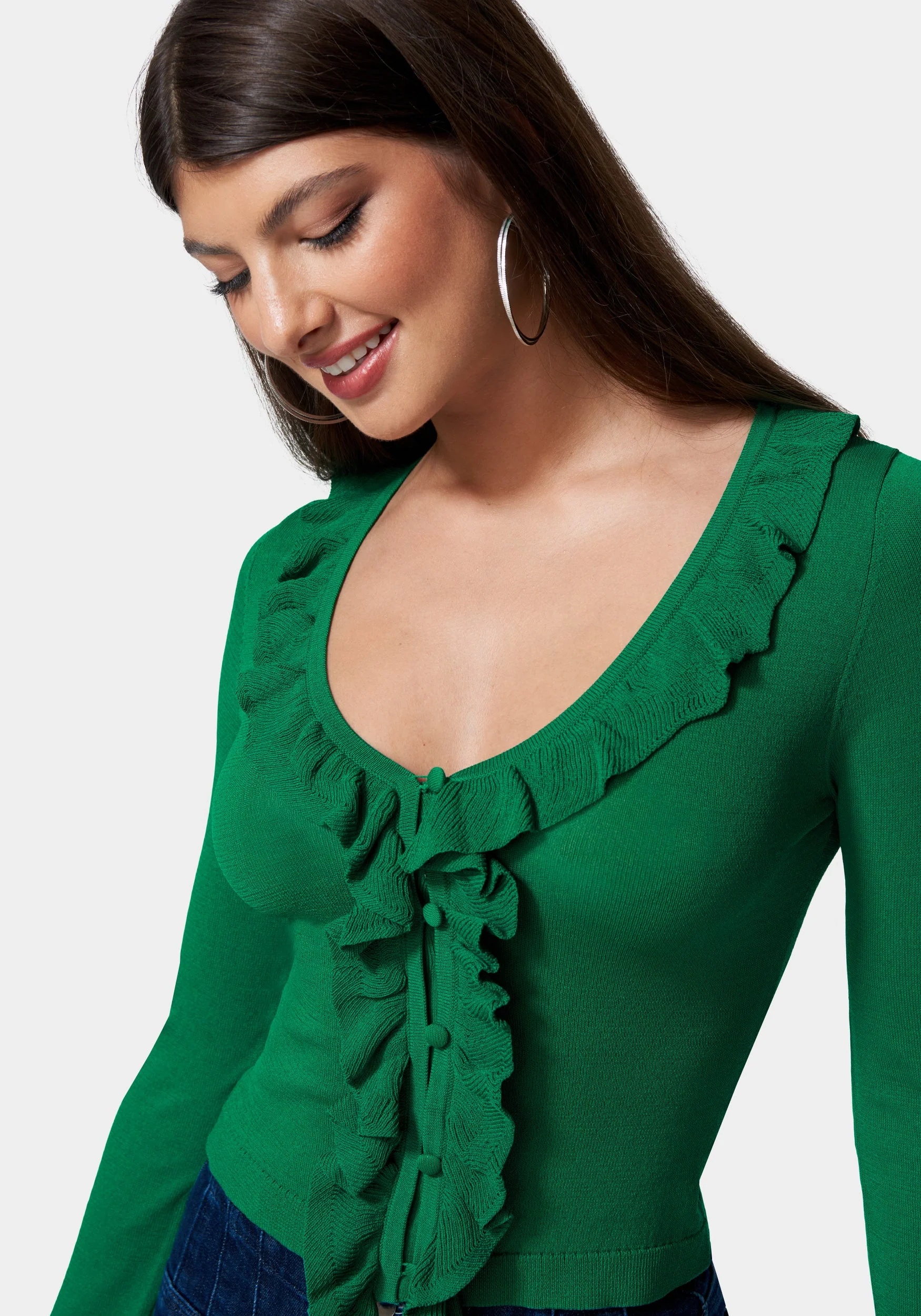 Ruffle Cropped Sweater Cardigan - Image 4