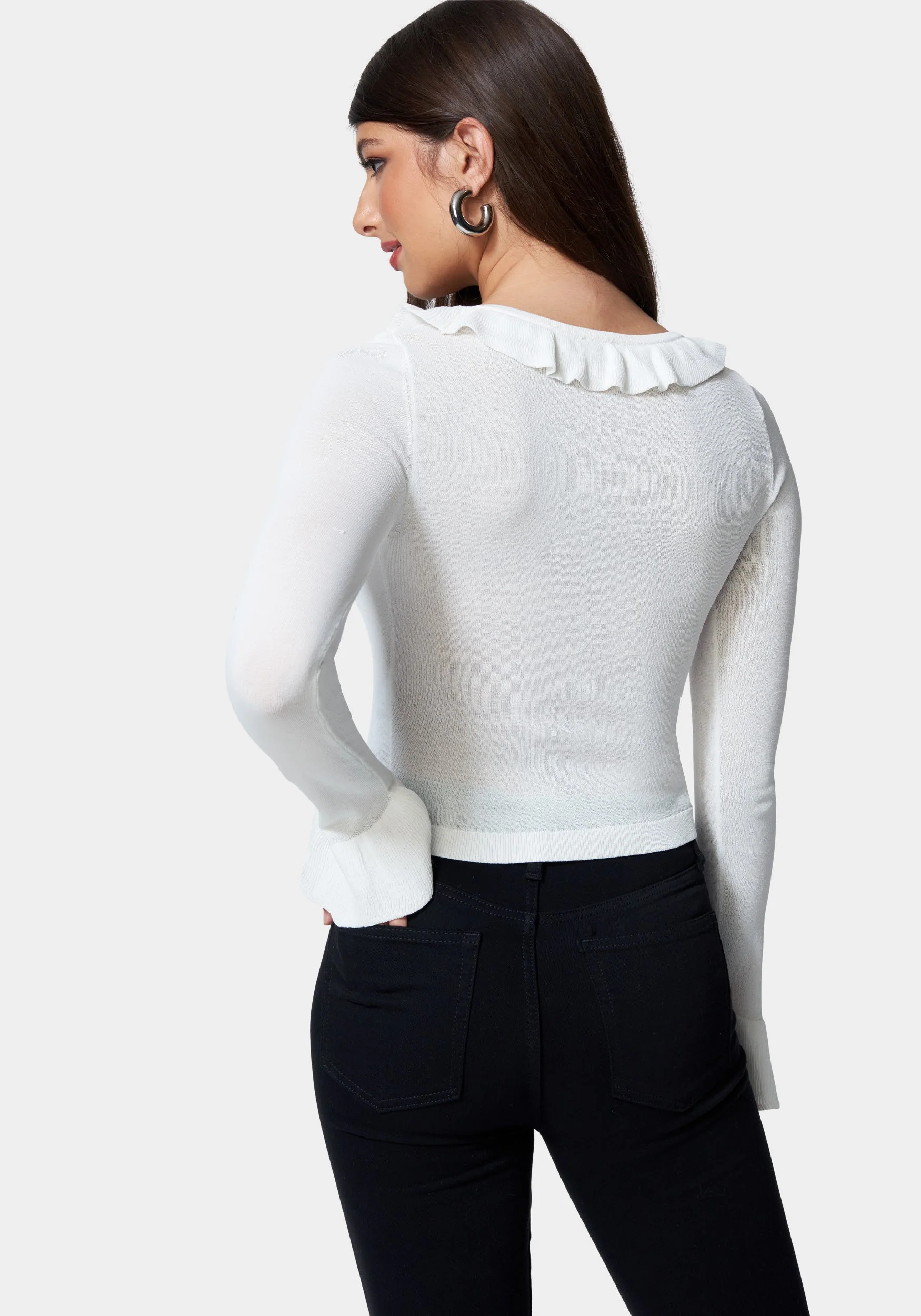 Ruffle Cropped Sweater Cardigan - Image 3