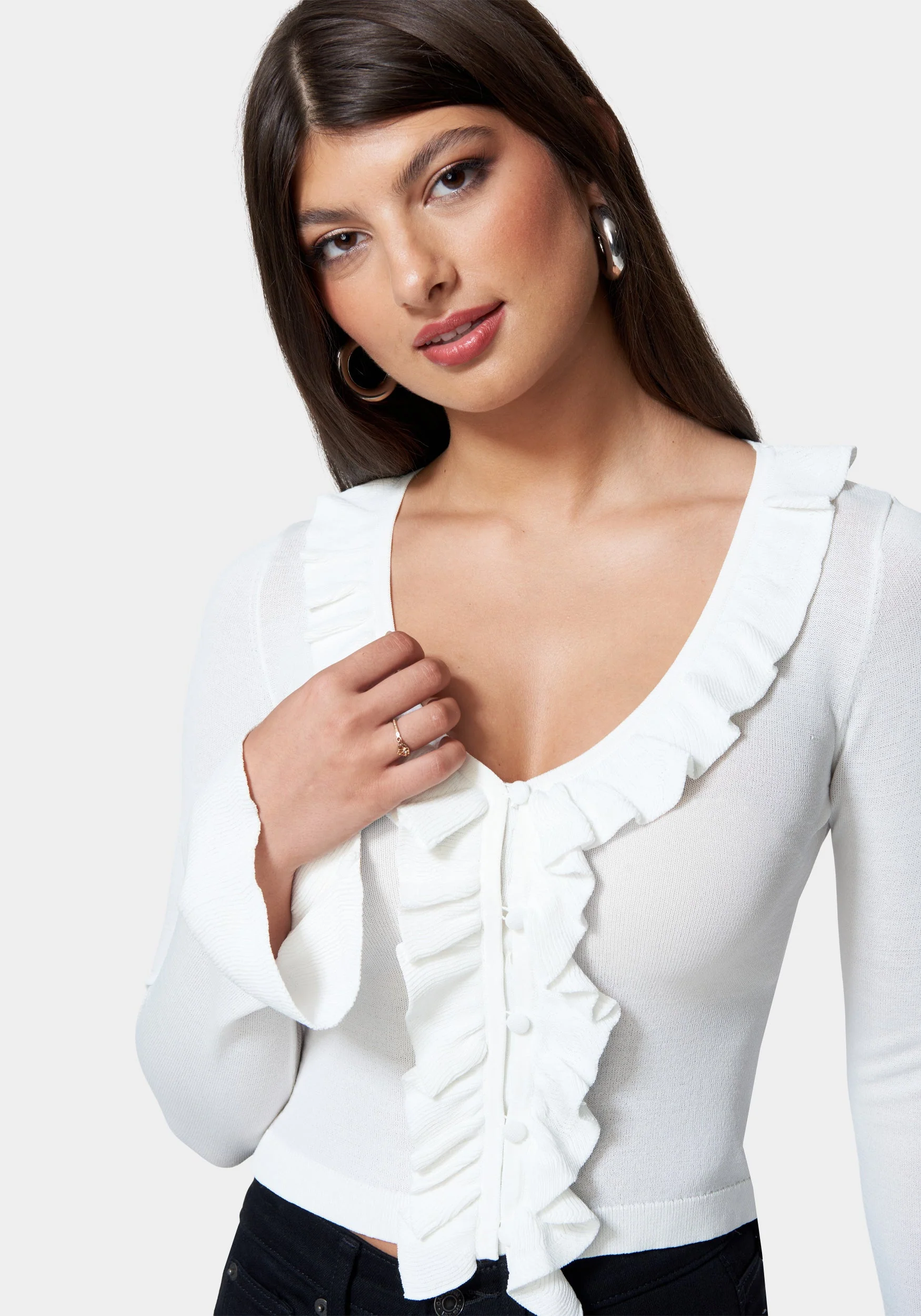 Ruffle Cropped Sweater Cardigan - Image 4