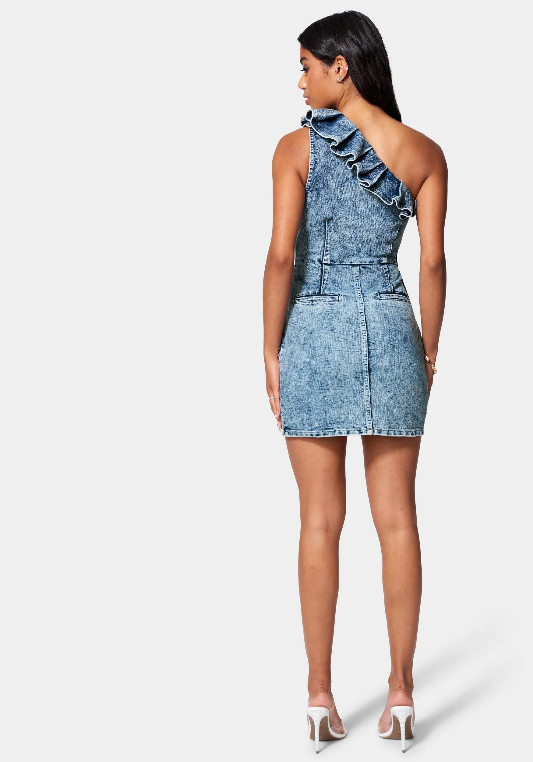 Ruffle Detail Lurex Denim Dress - Image 3