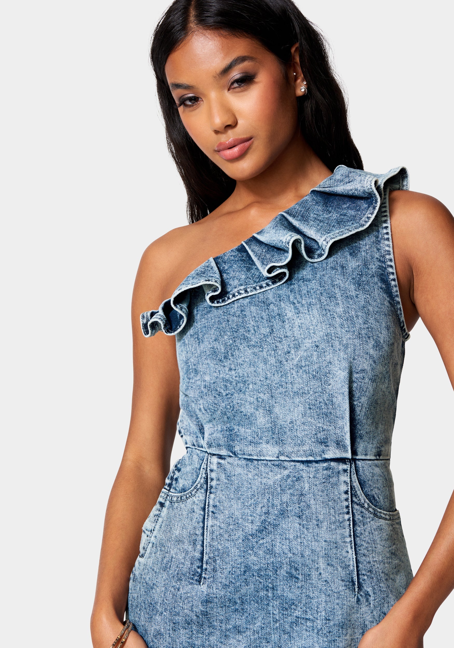 Ruffle Detail Lurex Denim Dress - Image 4