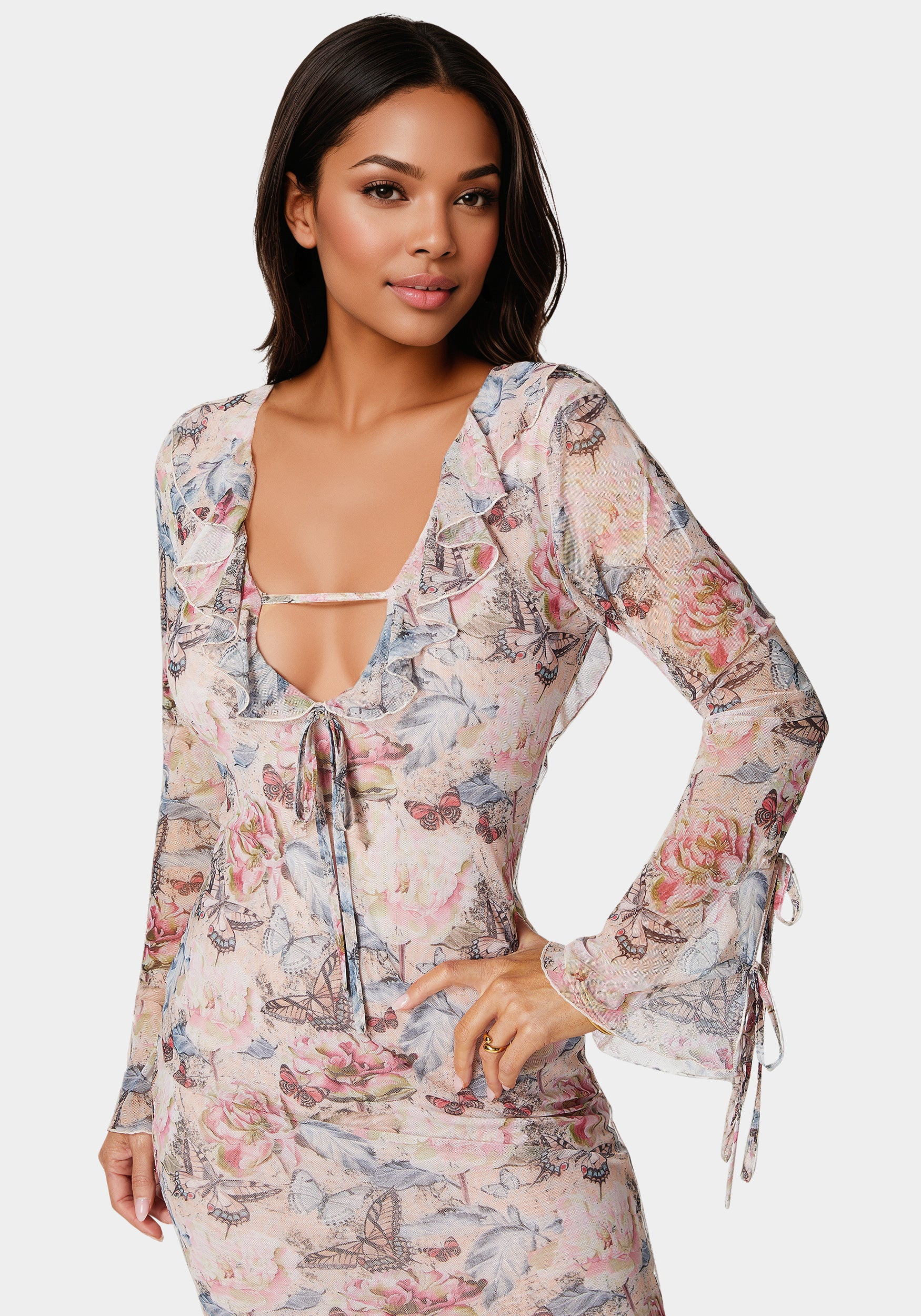 Ruffle Detail Mesh Maxi Dress - Image 4