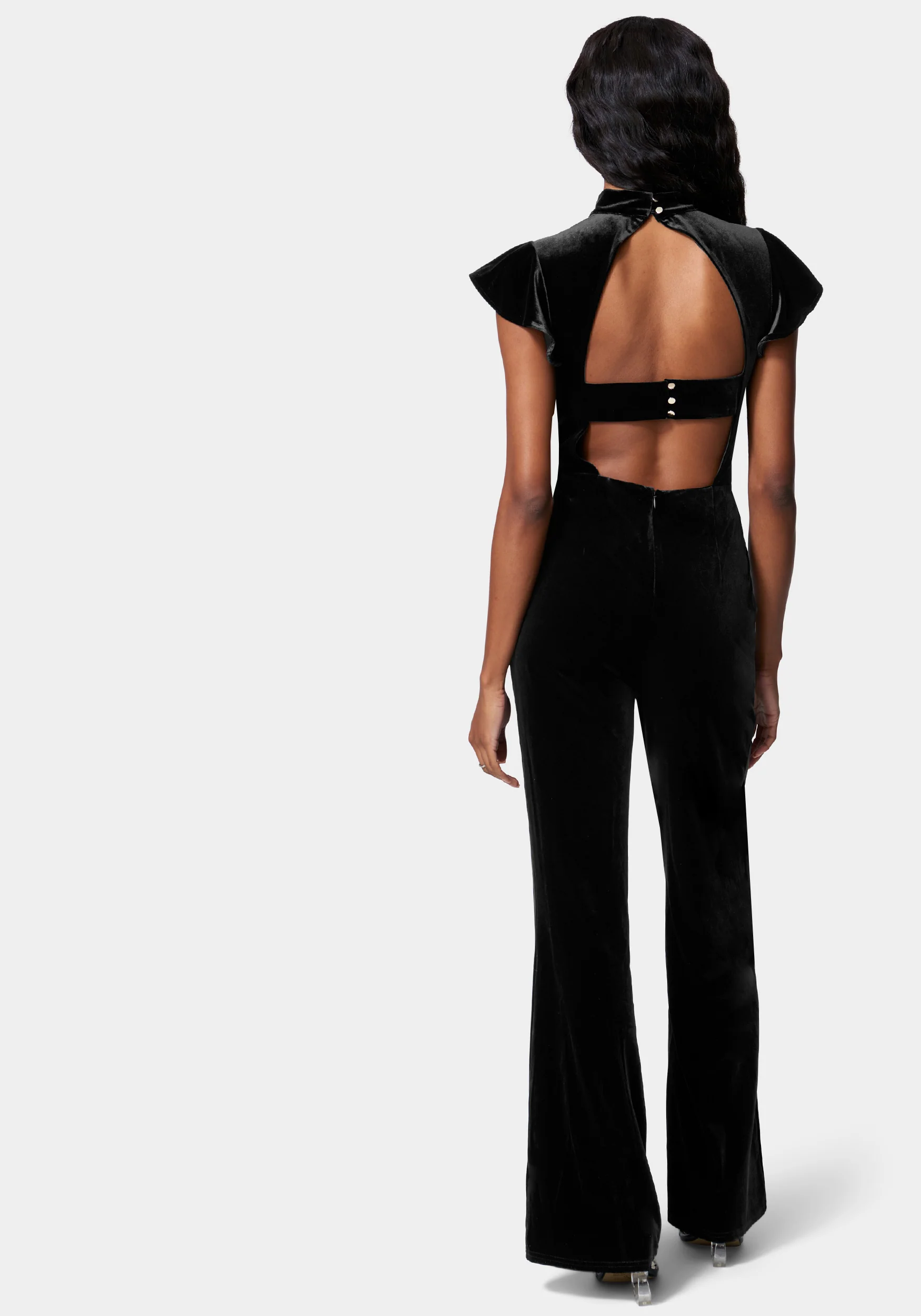 Ruffle Sleeve Flare Leg Velvet Jumpsuit - Image 3