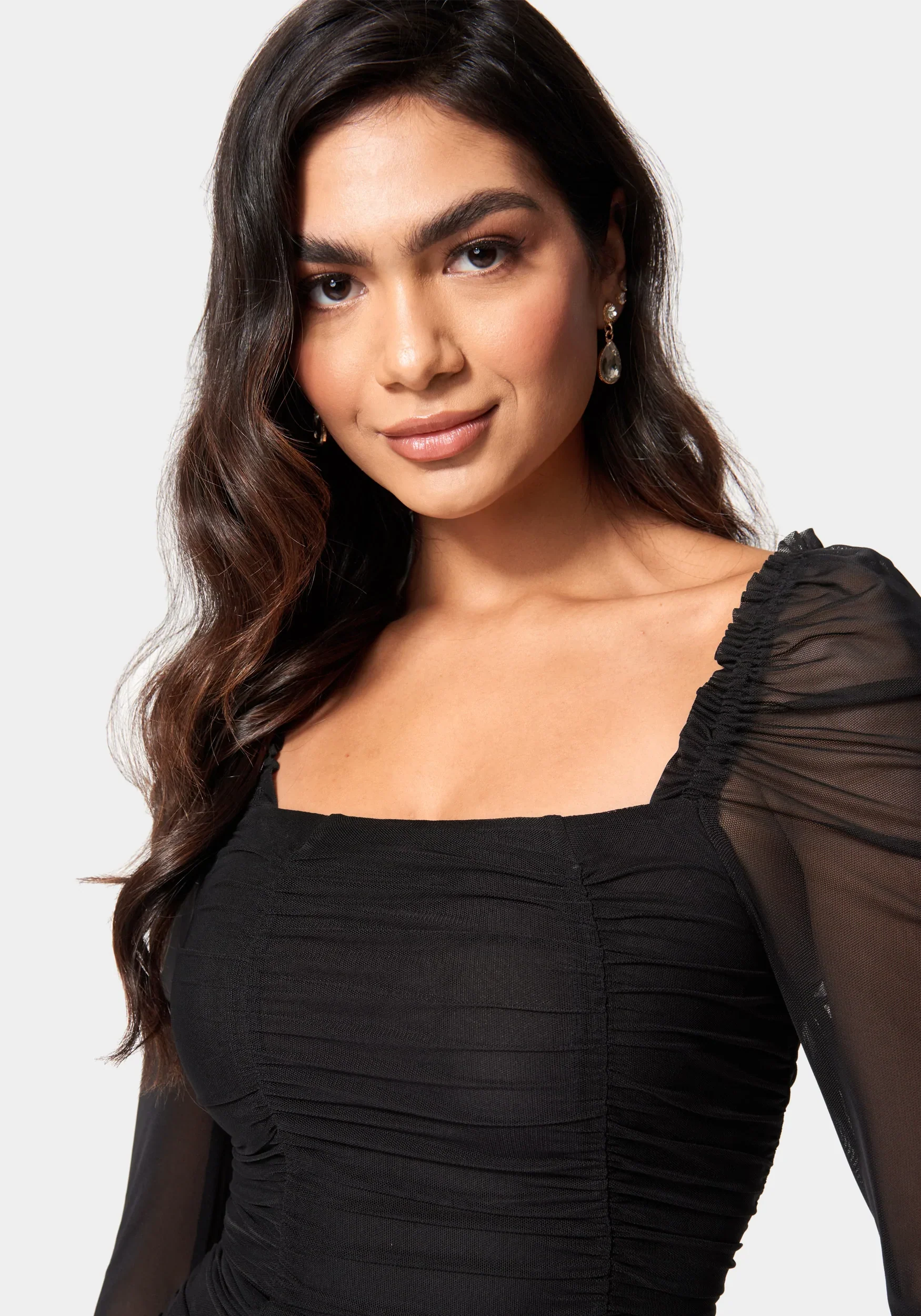 Ruched Mesh Puff Sleeve Bodysuit - Image 4