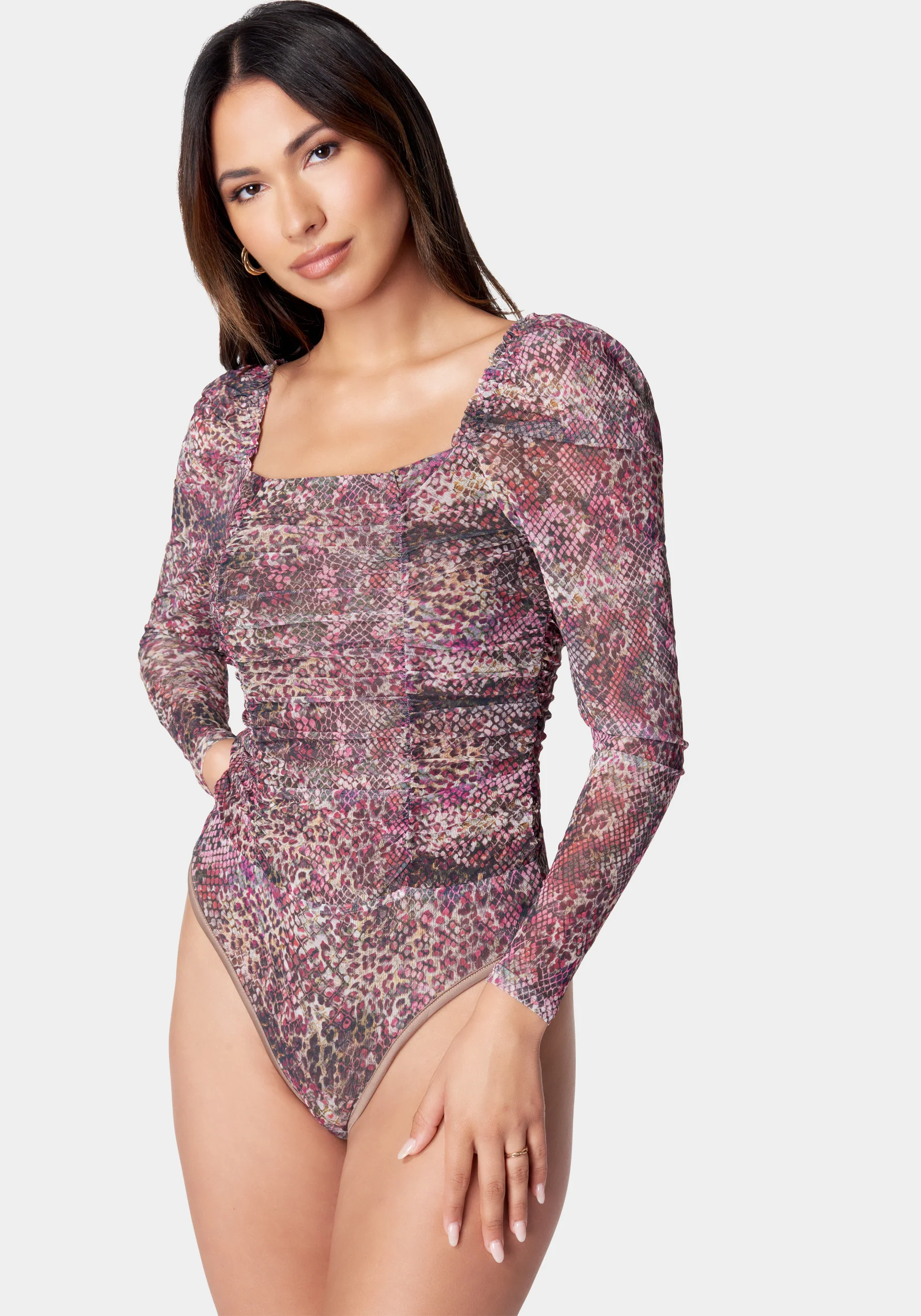 Ruched Mesh Puff Sleeve Bodysuit - Image 3