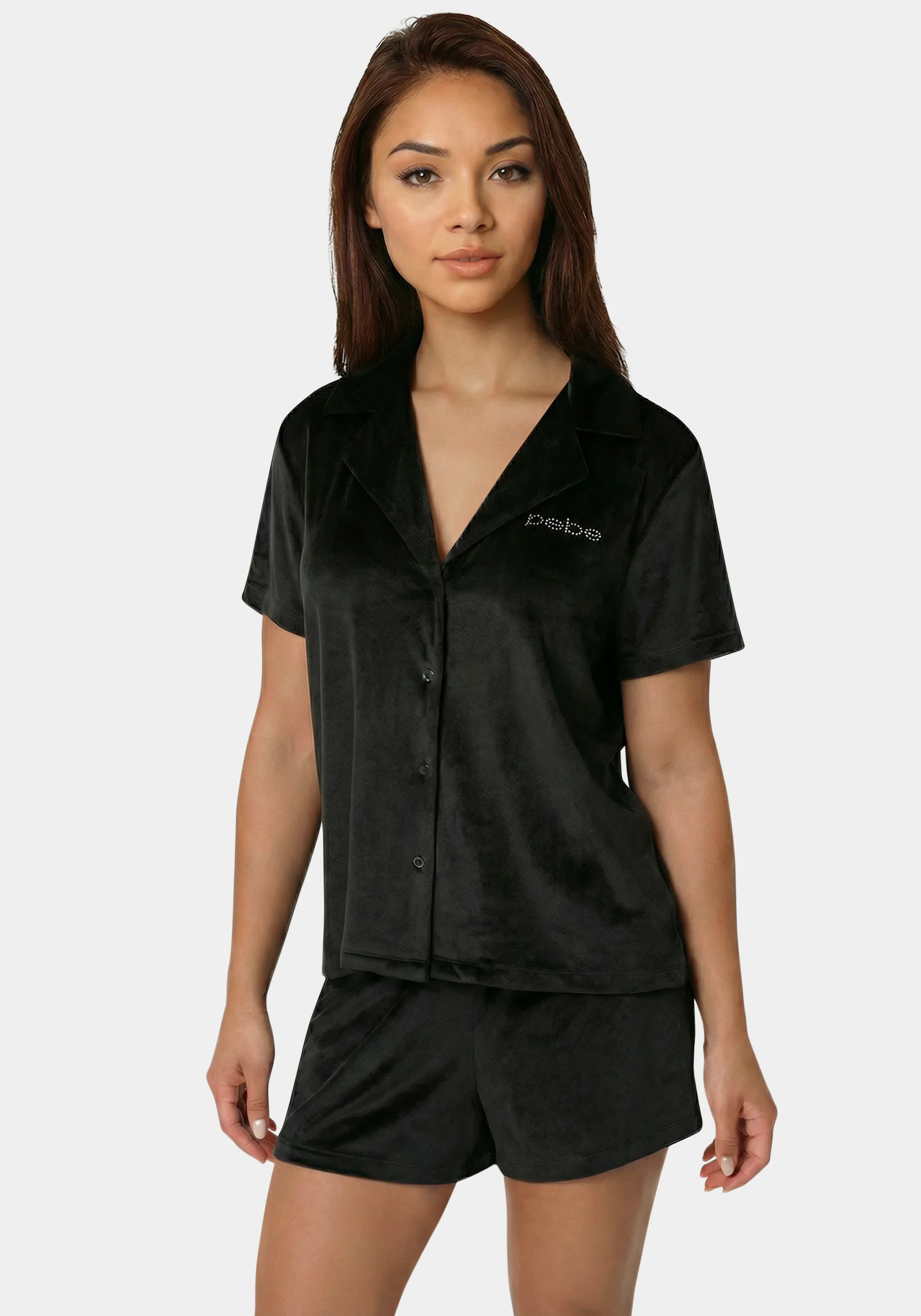 2pc Velour Super Soft Notch Collar Lounge Short Set - Image 2