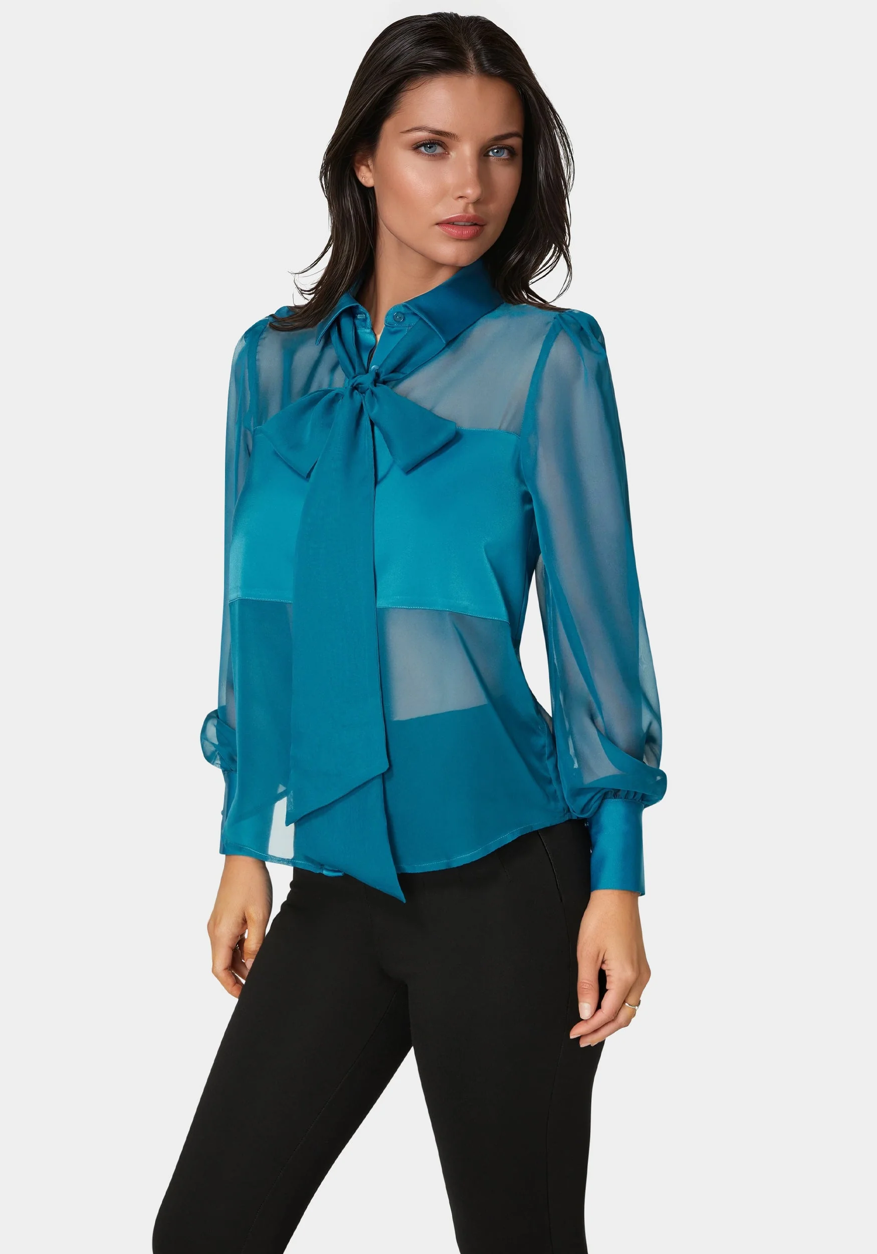 Satin & Chiffon Bow Blouse - Image 2
