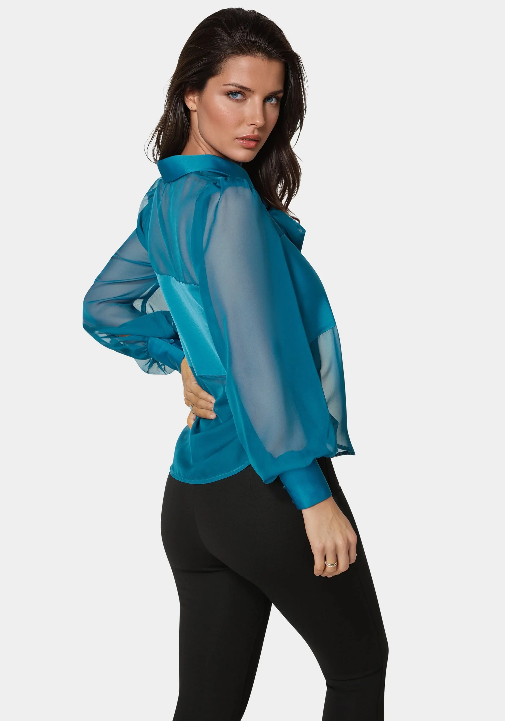 Satin & Chiffon Bow Blouse - Image 4
