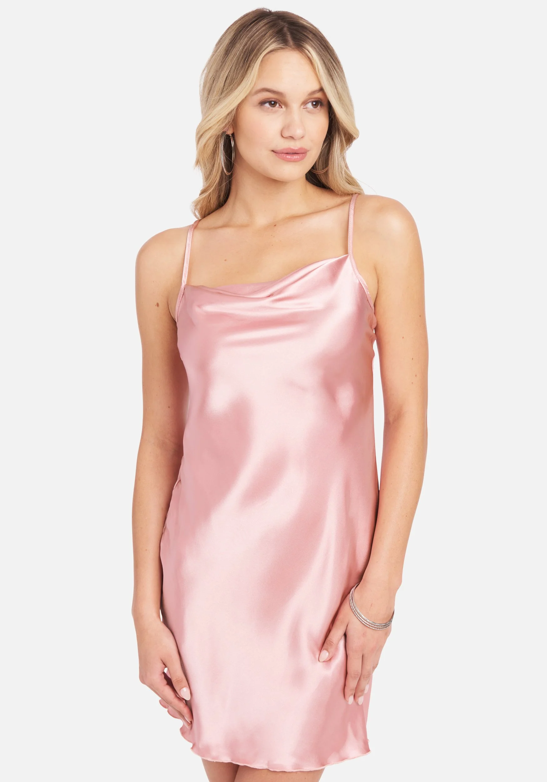 Satin Cowl Neck Slip Mini Dress - Image 3