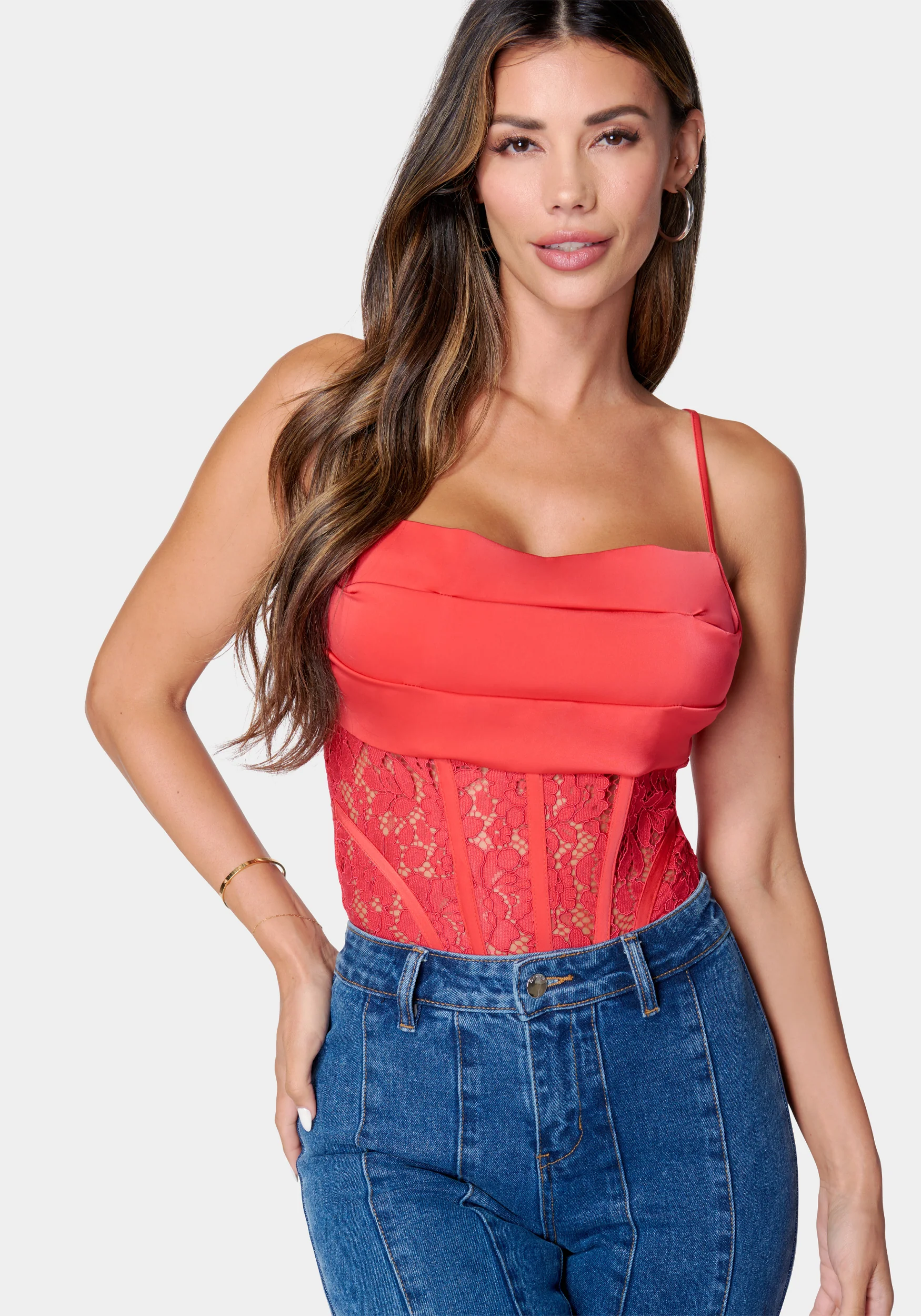 Satin Draped Lace Corset Top - Image 4