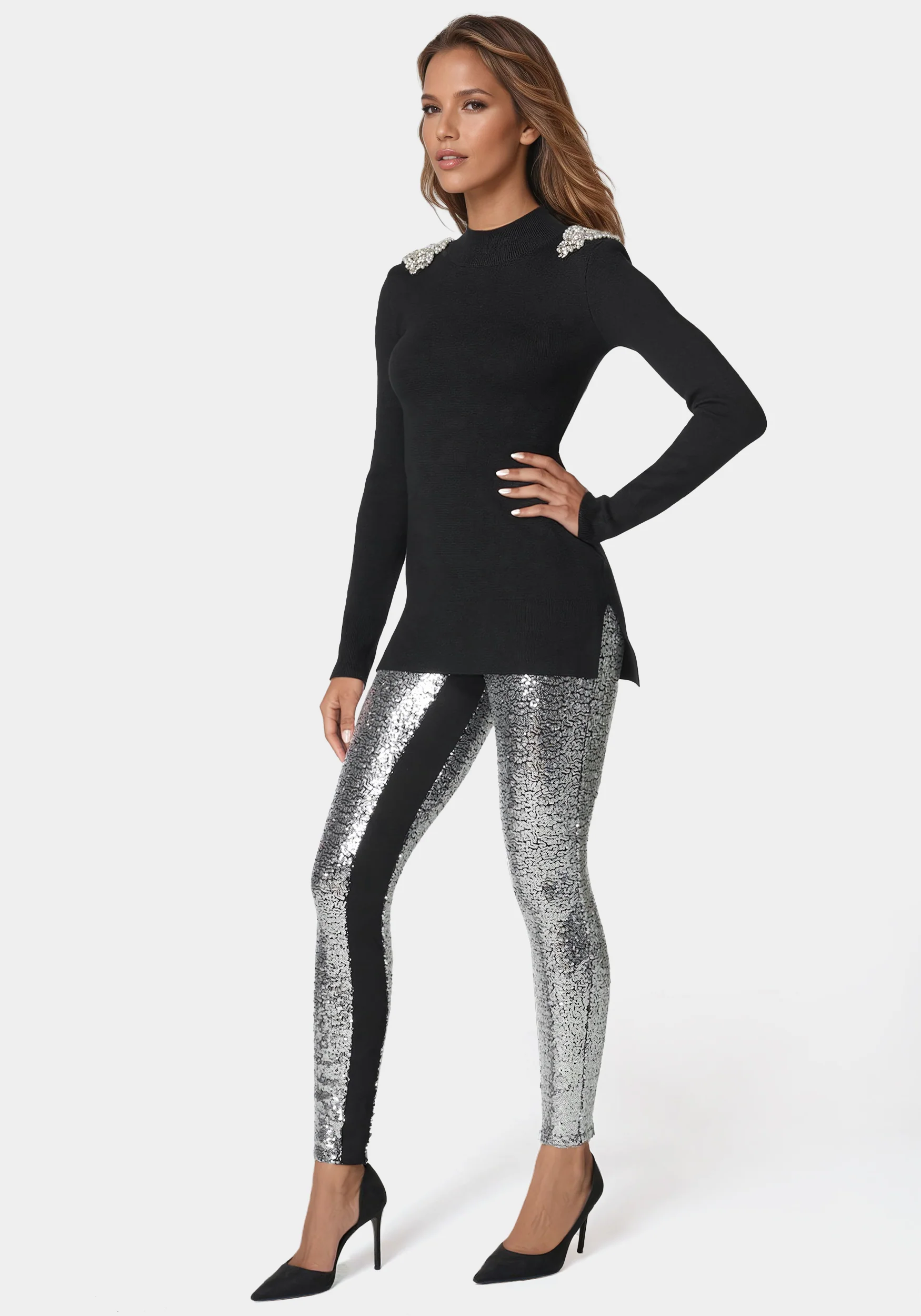 Satin Elastic Waistband Sequin Legging - Image 2