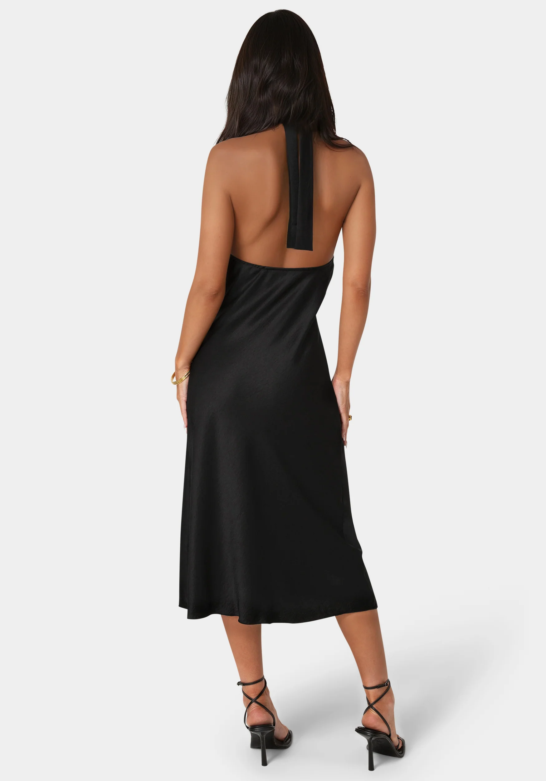 Satin Halter Front Cowl Neck Midi Dress - Image 3