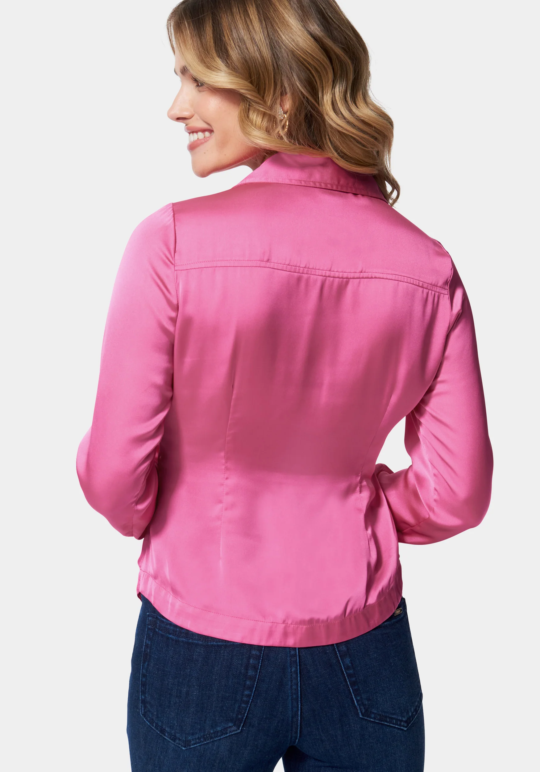 Satin Long Sleeve Knot Front Blouse - Image 3