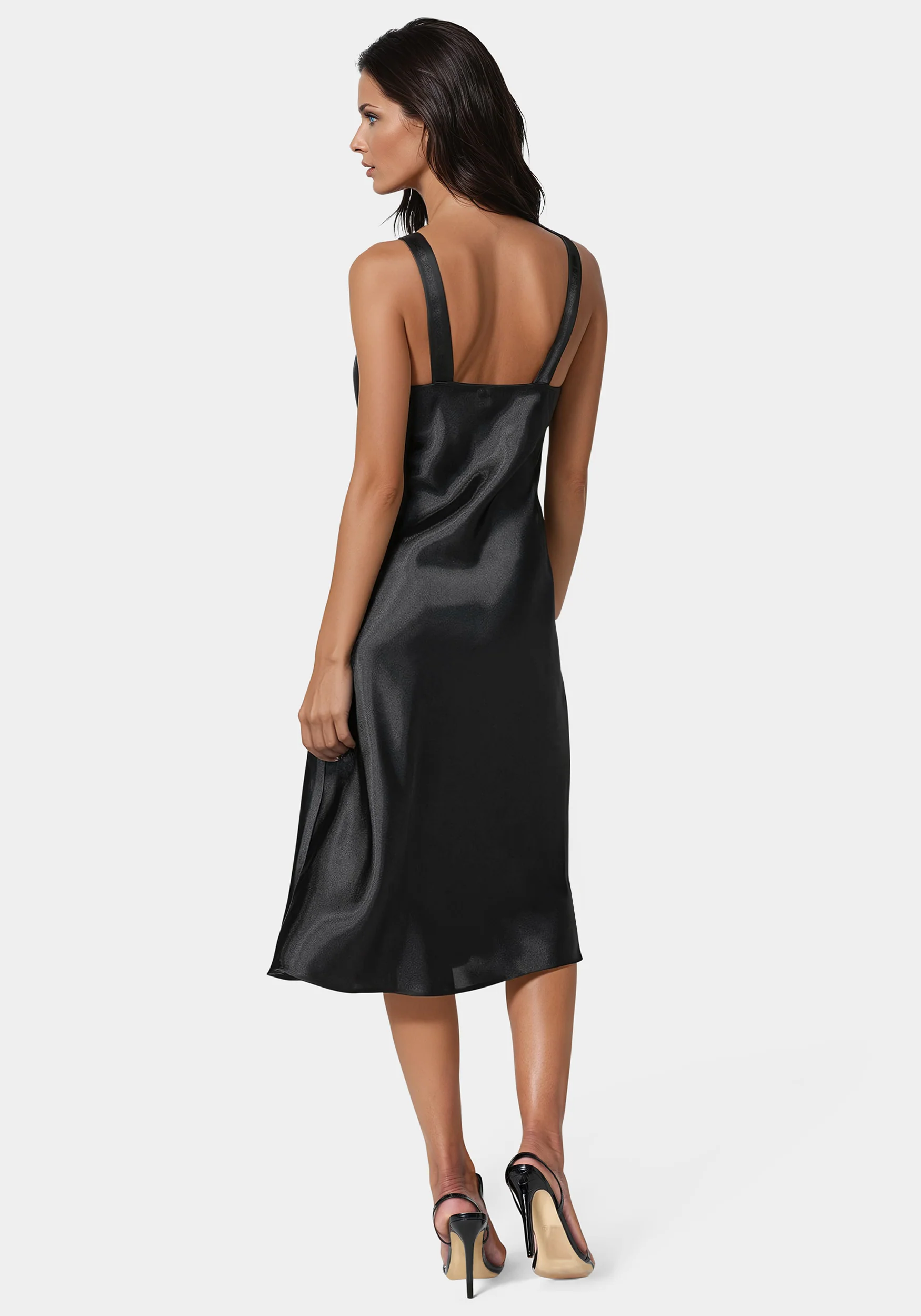 Satin Midi Dress With Lace Trim - Image 3