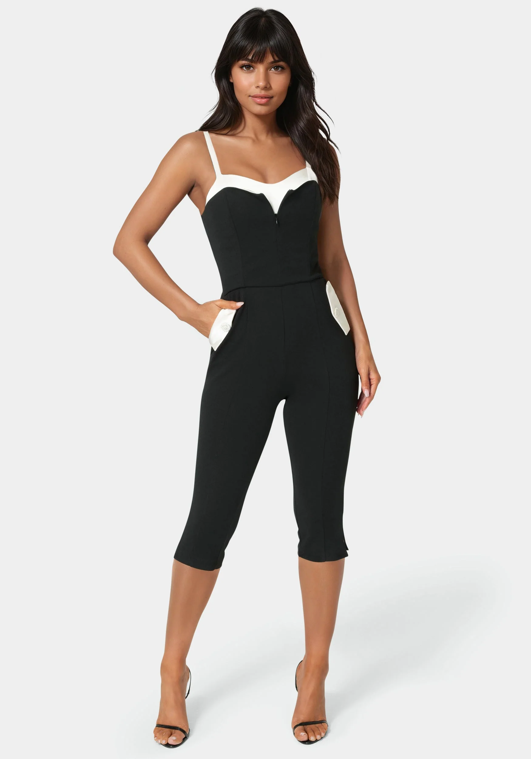 Satin Peek A Boo Capri Leg Jumpsuit