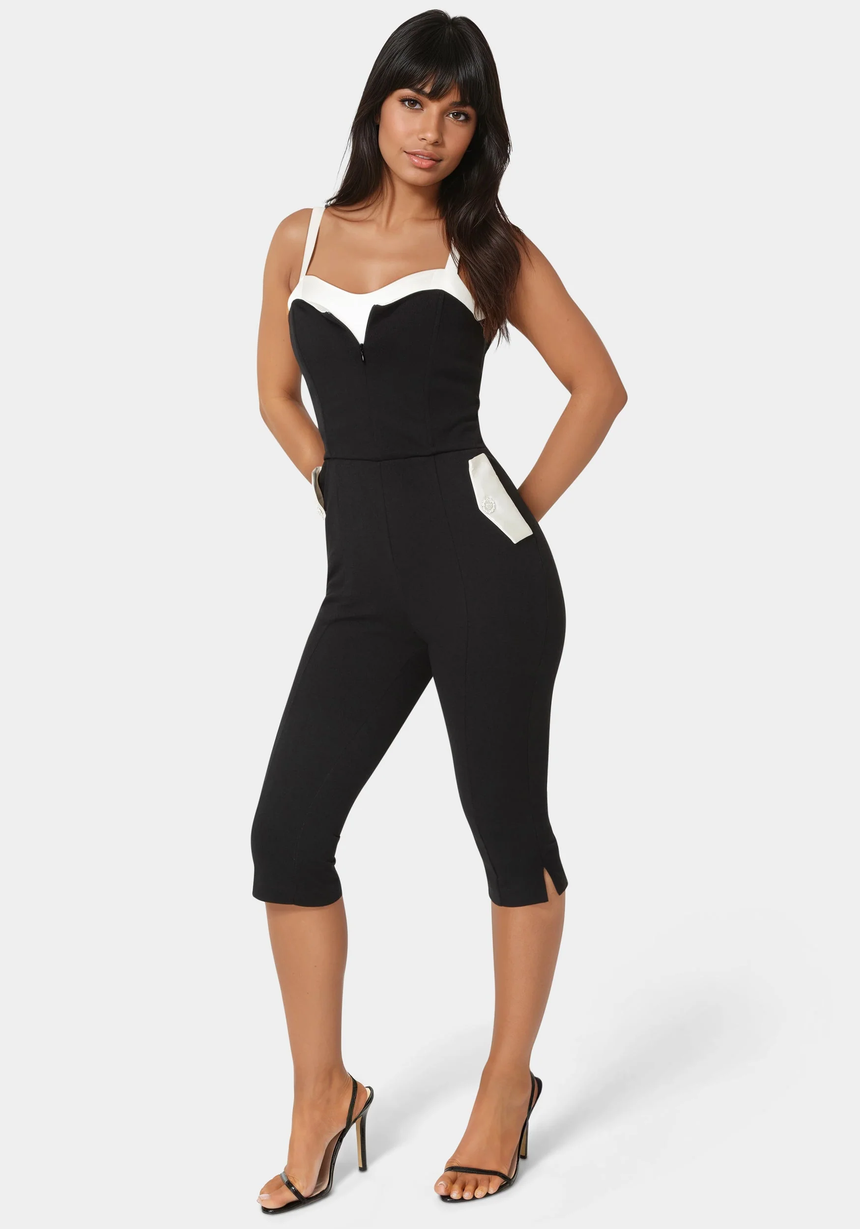 Satin Peek A Boo Capri Leg Jumpsuit - Image 4