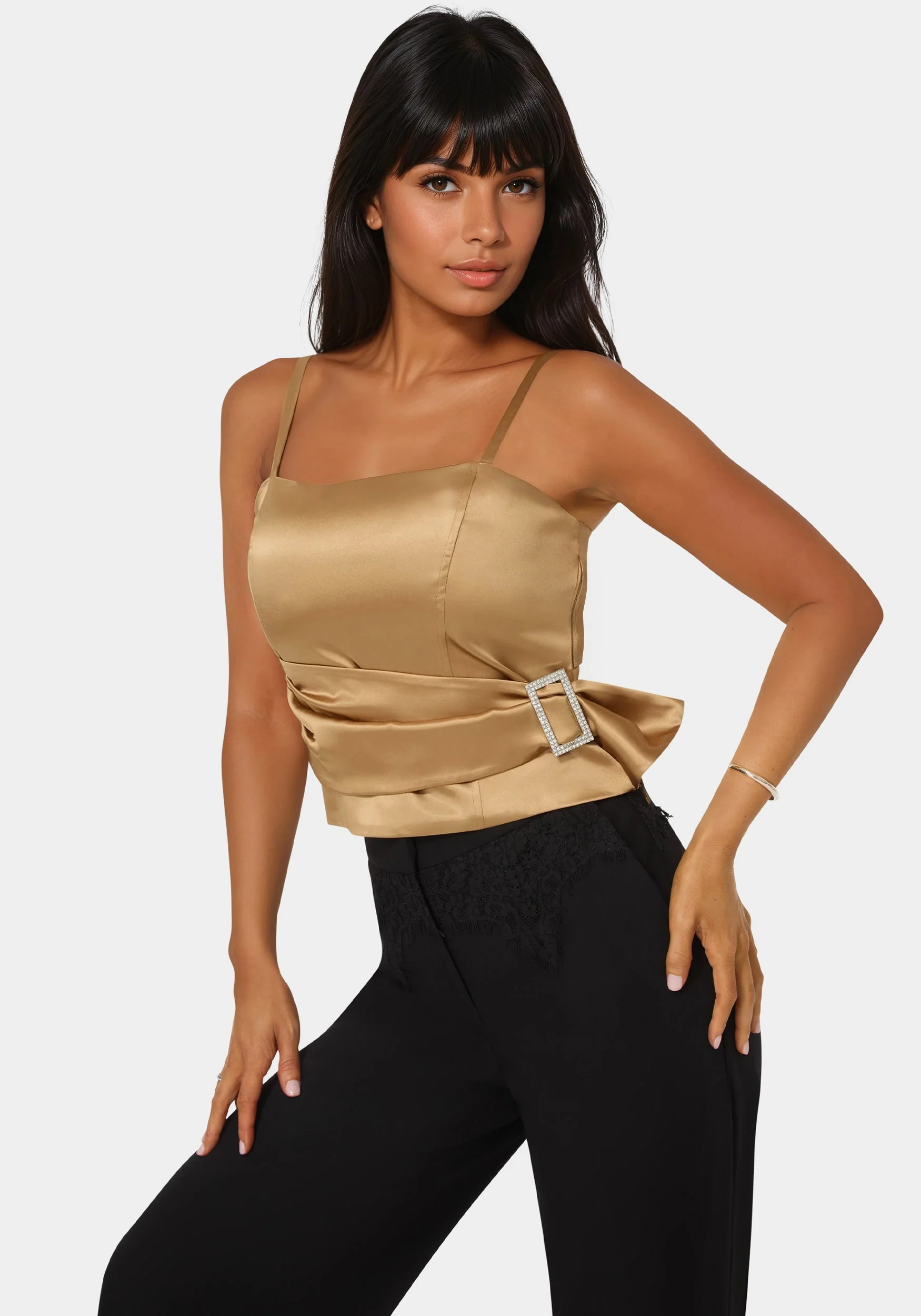 Satin Rhinestone Buckle Corset Top - Image 2
