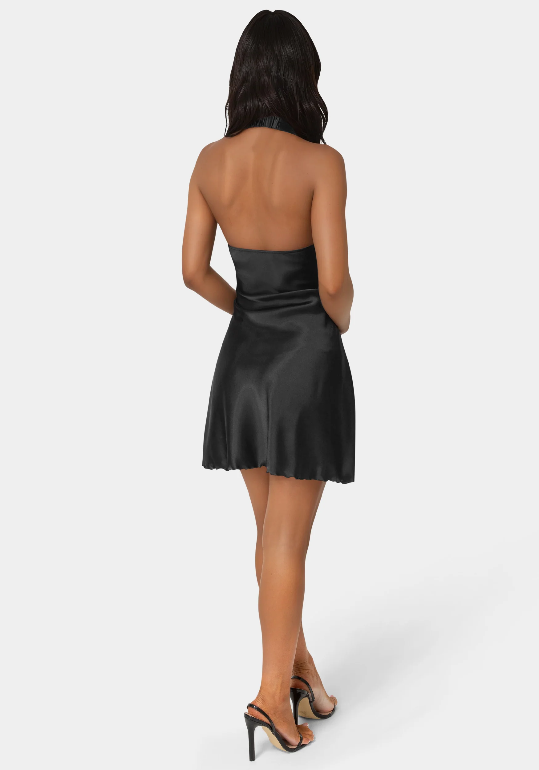 Satin Sash Neck Mini Dress - Image 3